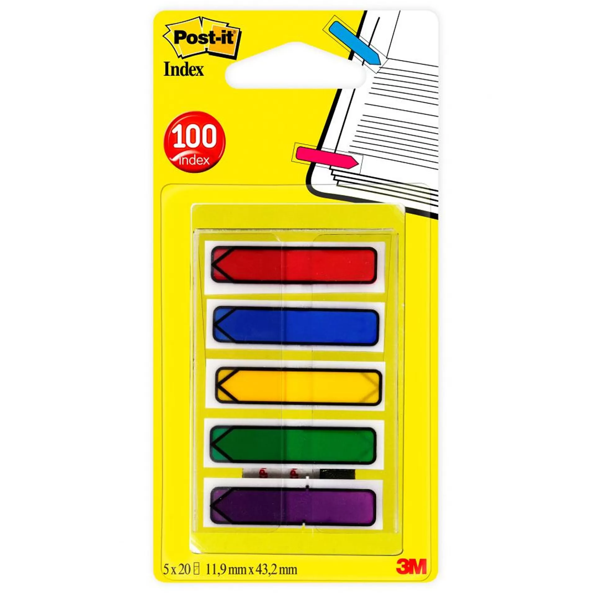 POST-IT Klasseren-Index Pijltjes 12X43Mm Rood/Blauw/Groen/Geel 24 Tabs/Kleur/Dispenser