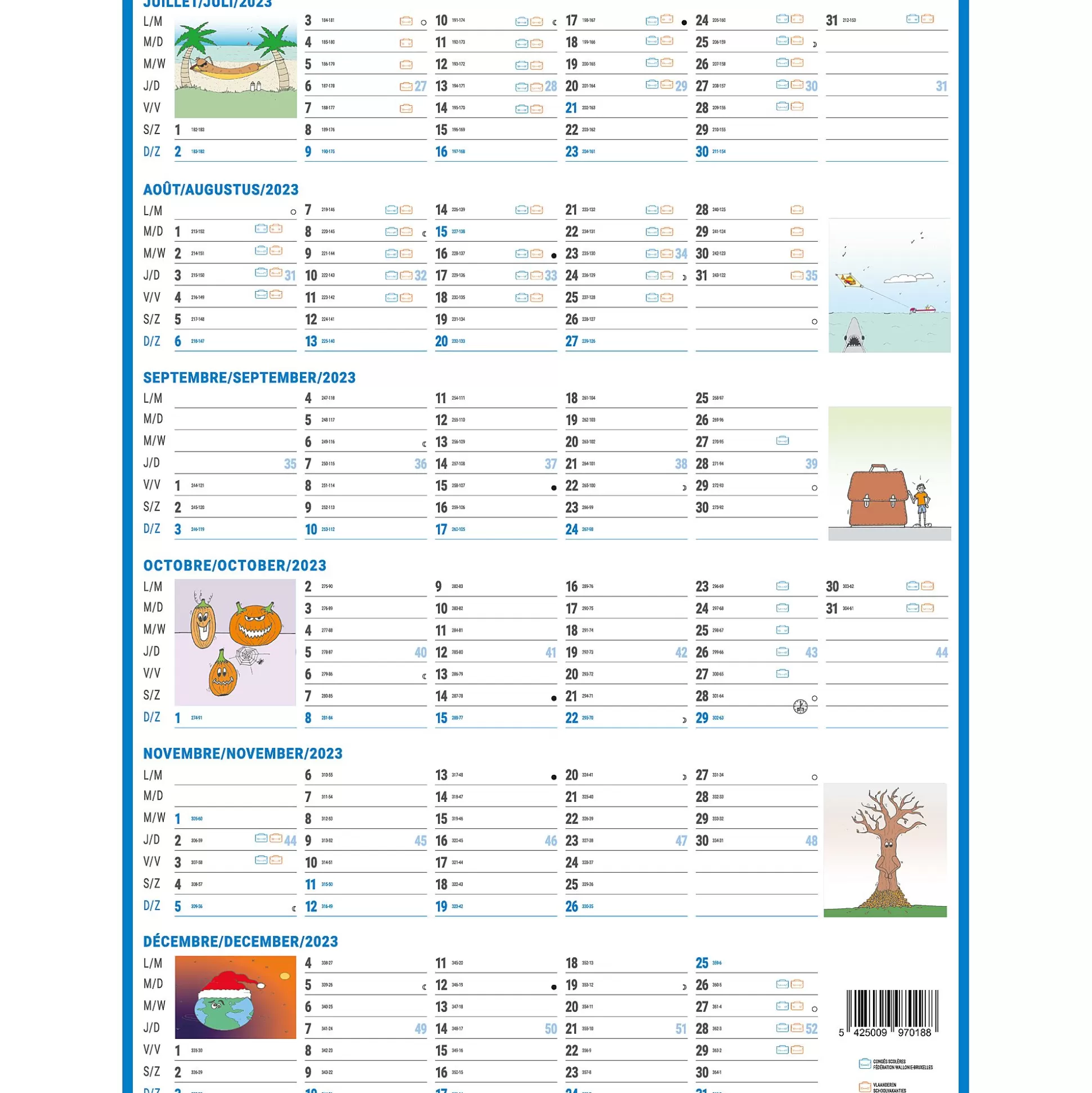 * Kalenders-Jaarplanner Humoristisch 40,5X55Cm Met Feestdagen & Schoolvakanties