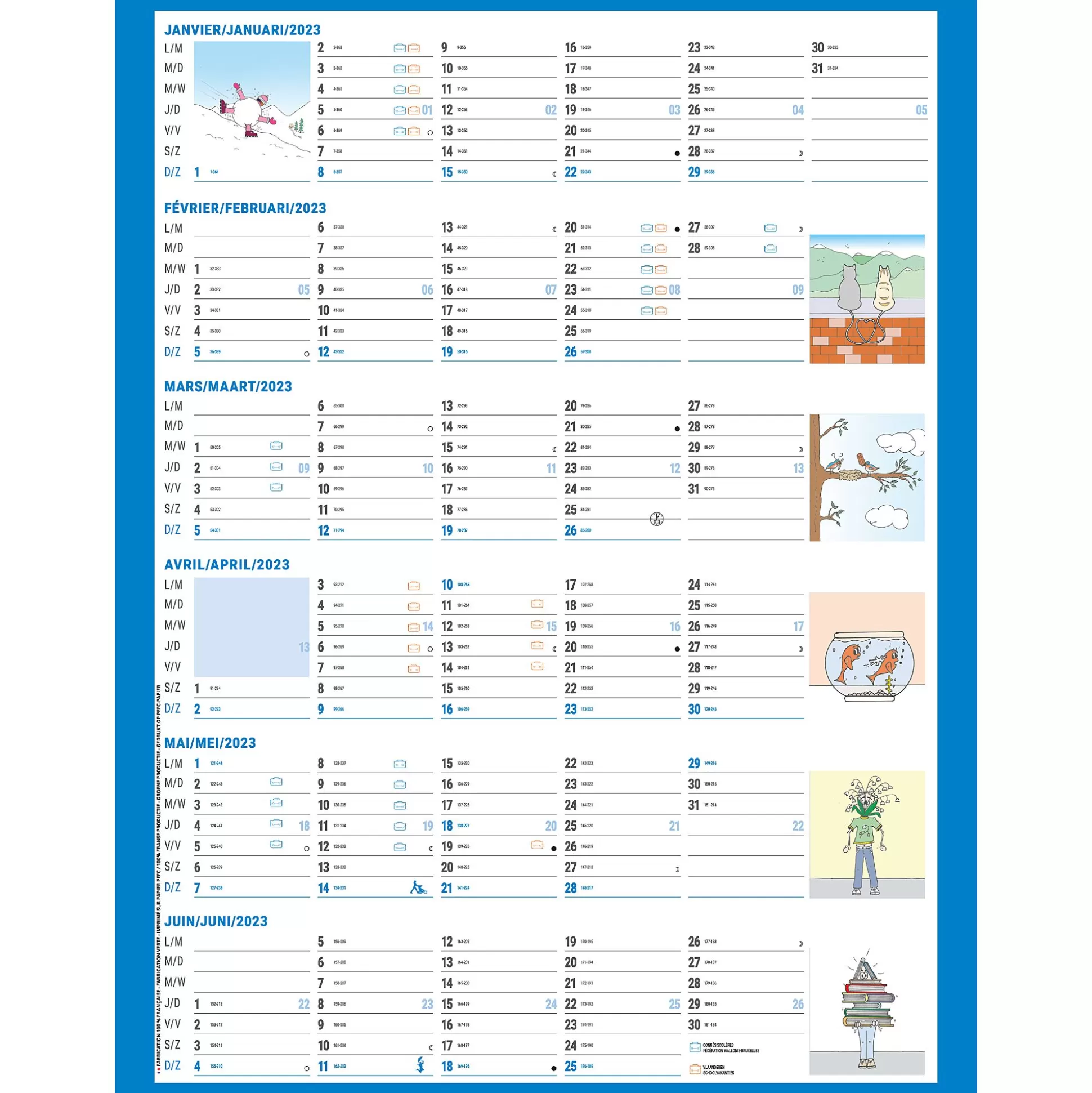 * Kalenders-Jaarplanner Humoristisch 40,5X55Cm Met Feestdagen & Schoolvakanties