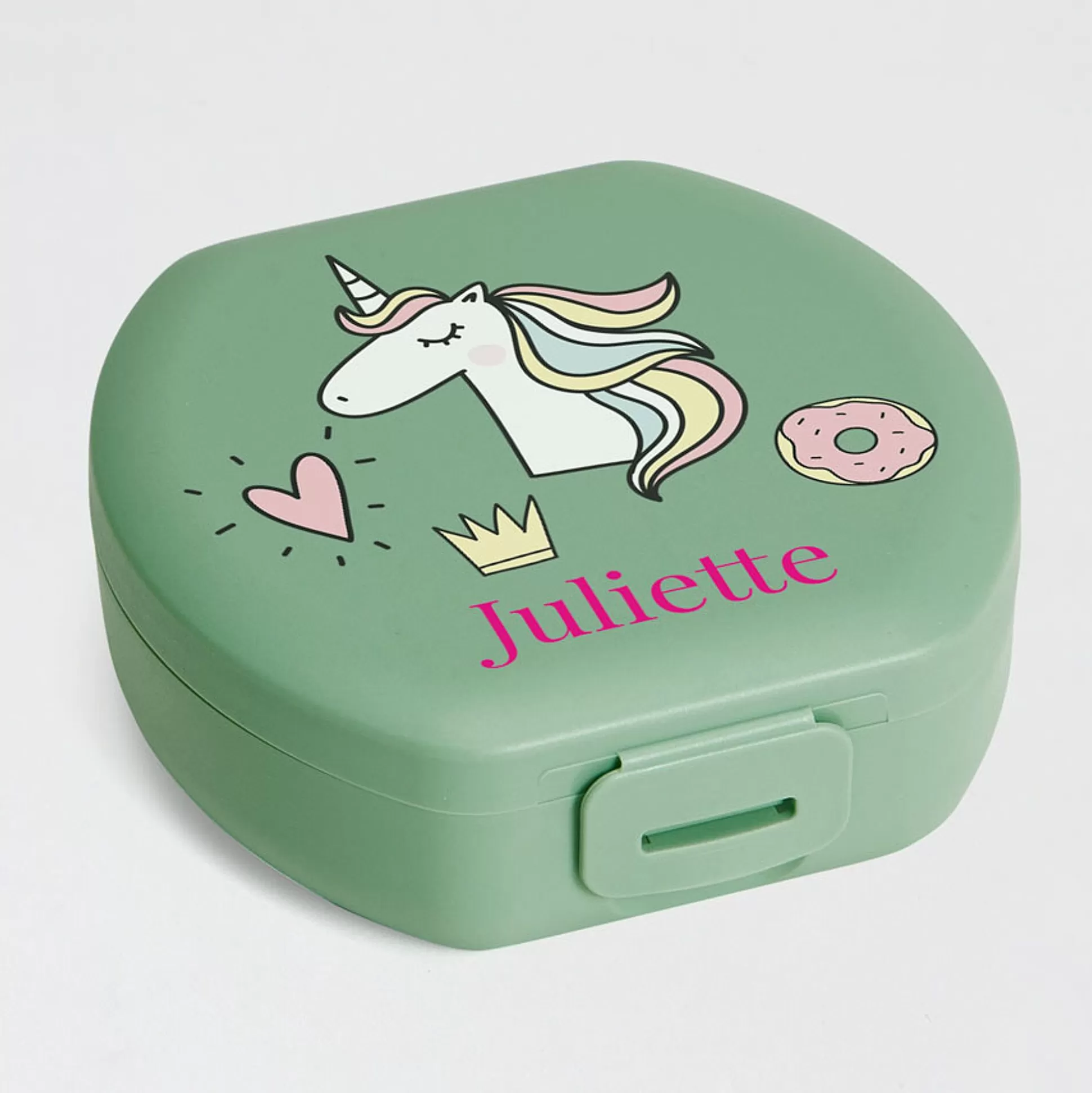 MIJN ONTWERP Brooddozen & Snackdoosjes-Klein Rond Snackdoosje Met Unicorn En Naam