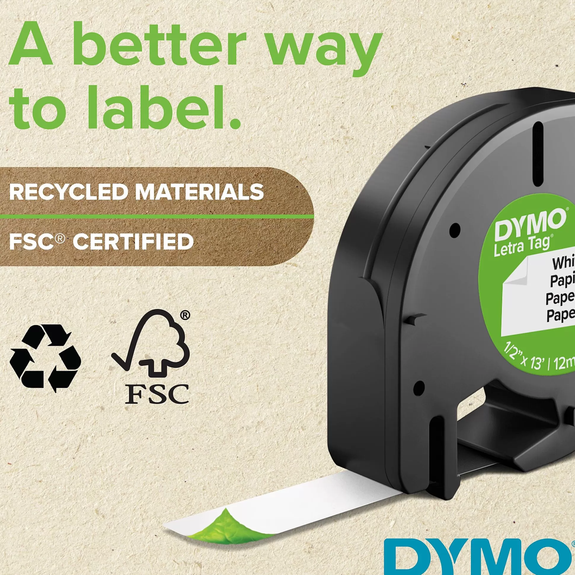 DYMO Labelen & Stempelen-Letratag Lt-100H Labelprinter + Tape Lt Wit Papier 12Mm X 4M