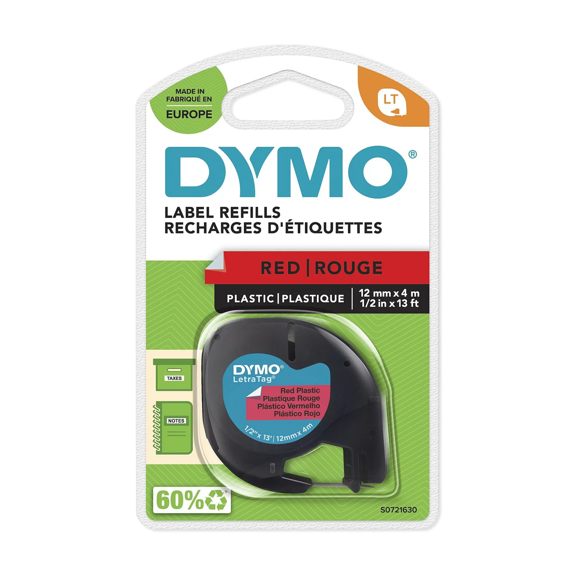 DYMO Labelen & Stempelen-Lt Tape Rood Plastic 12Mm X 4M 91203