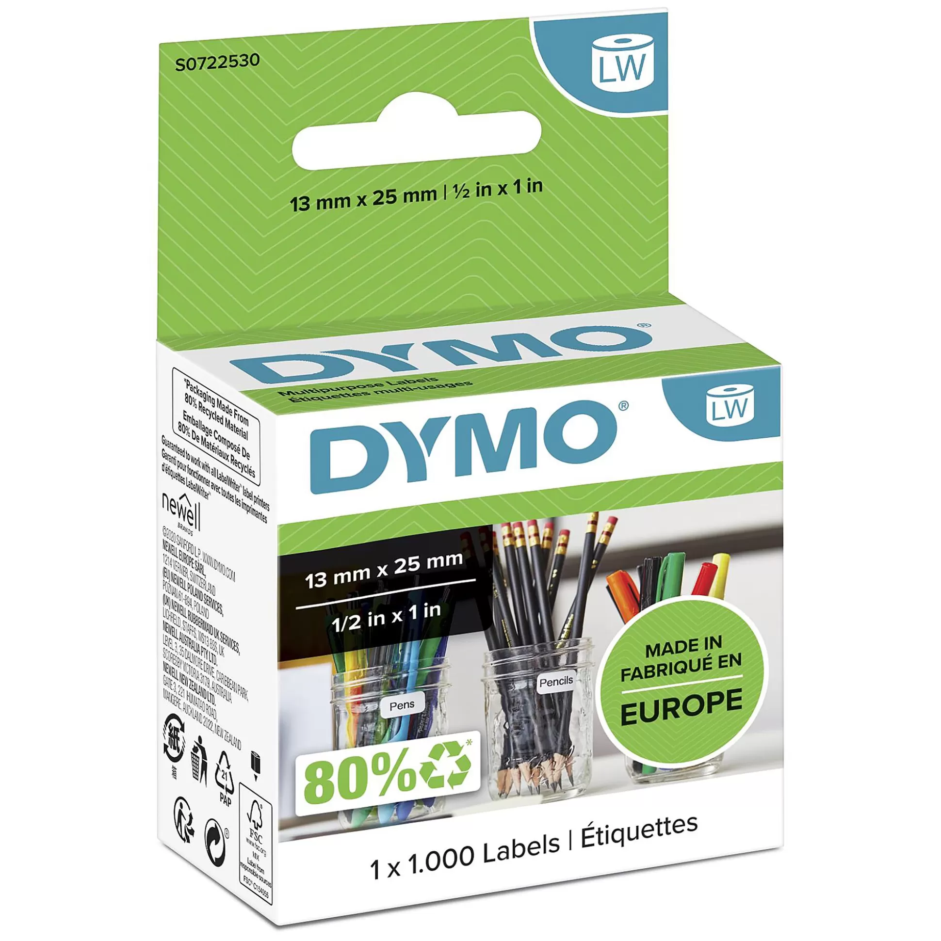 DYMO Labelen & Stempelen-Lw Multifunctionele Etiketten Niet-Permanent 25X13Mm 1000 Stuks 11353