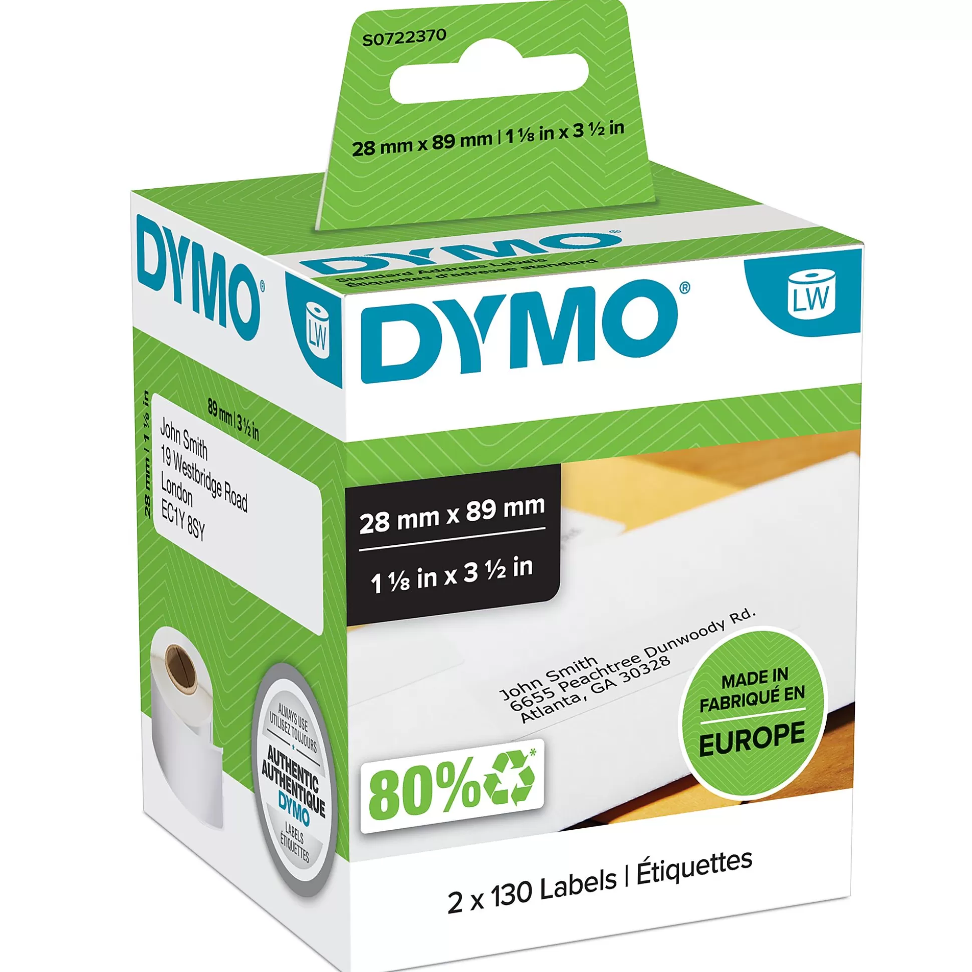 DYMO Labelen & Stempelen-Lw Standaard Adresetiketten Permanent 89X28Mm 260 Stuks 99010