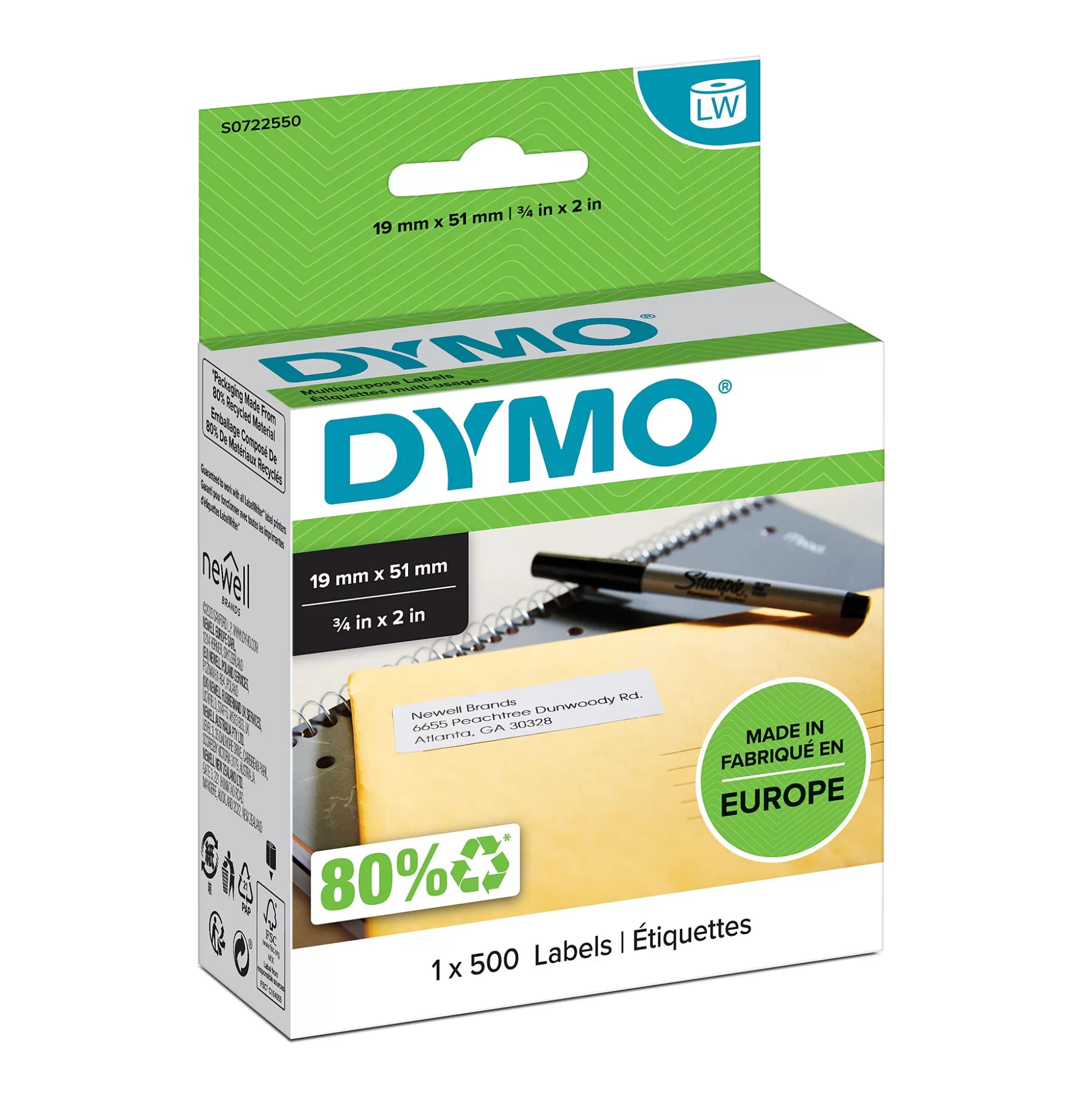 DYMO Labelen & Stempelen-Lw Tape Niet-Permanent 51X19Mm 500 Stuks 11355