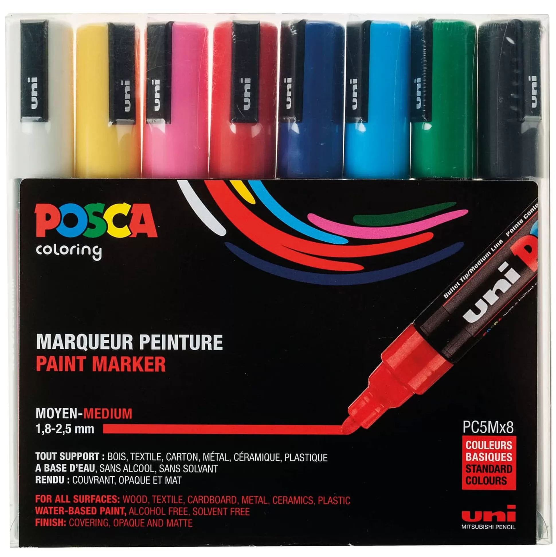 POSCA Stiften-Marker Basiskleuren Medium 1,8-2,5Mm 8 Stuks