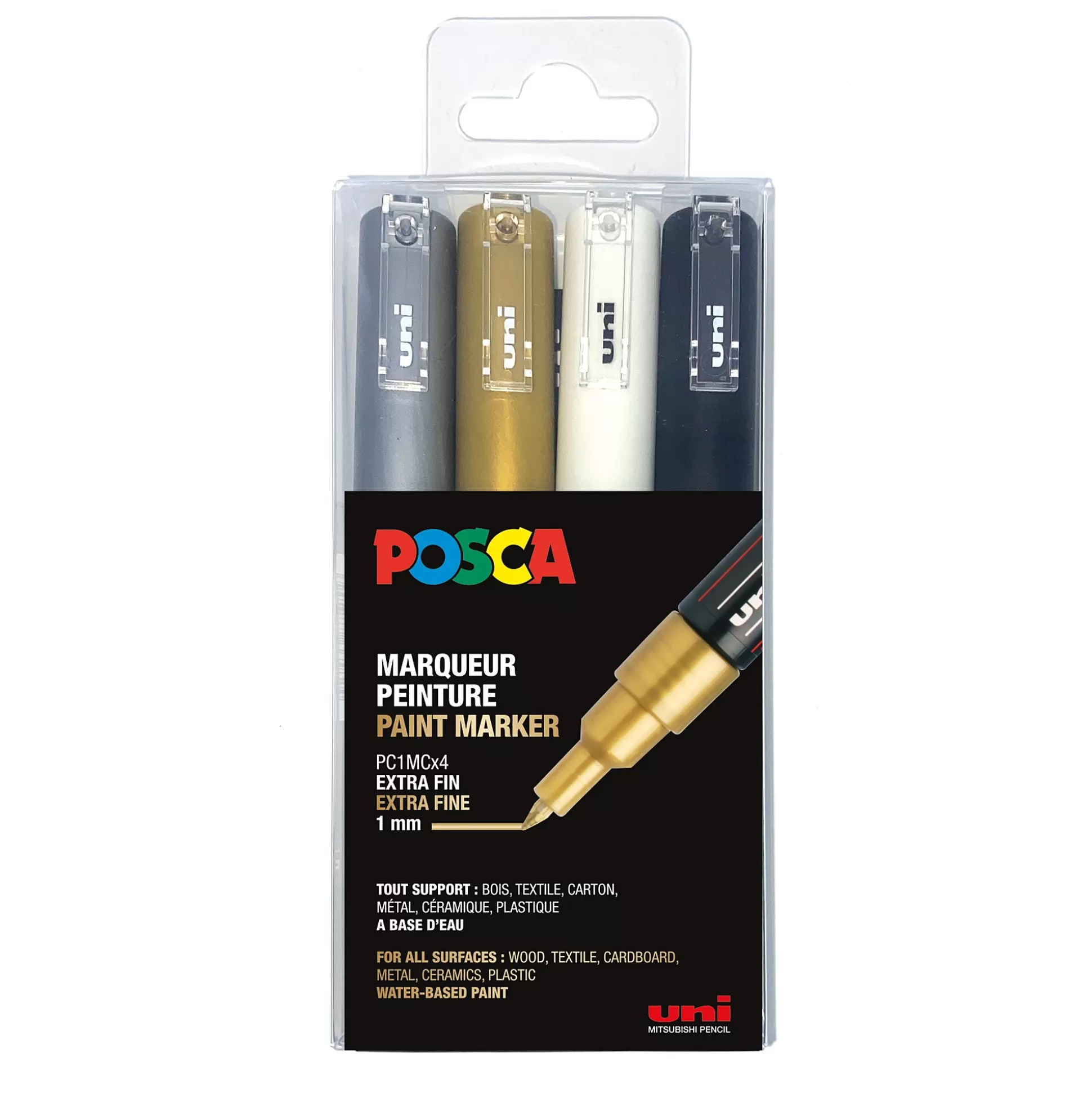 POSCA Stiften-Marker Zilver + Goud + Wit + Zwart Extra Fijn 0,7Mm-1Mm 4 Stuks
