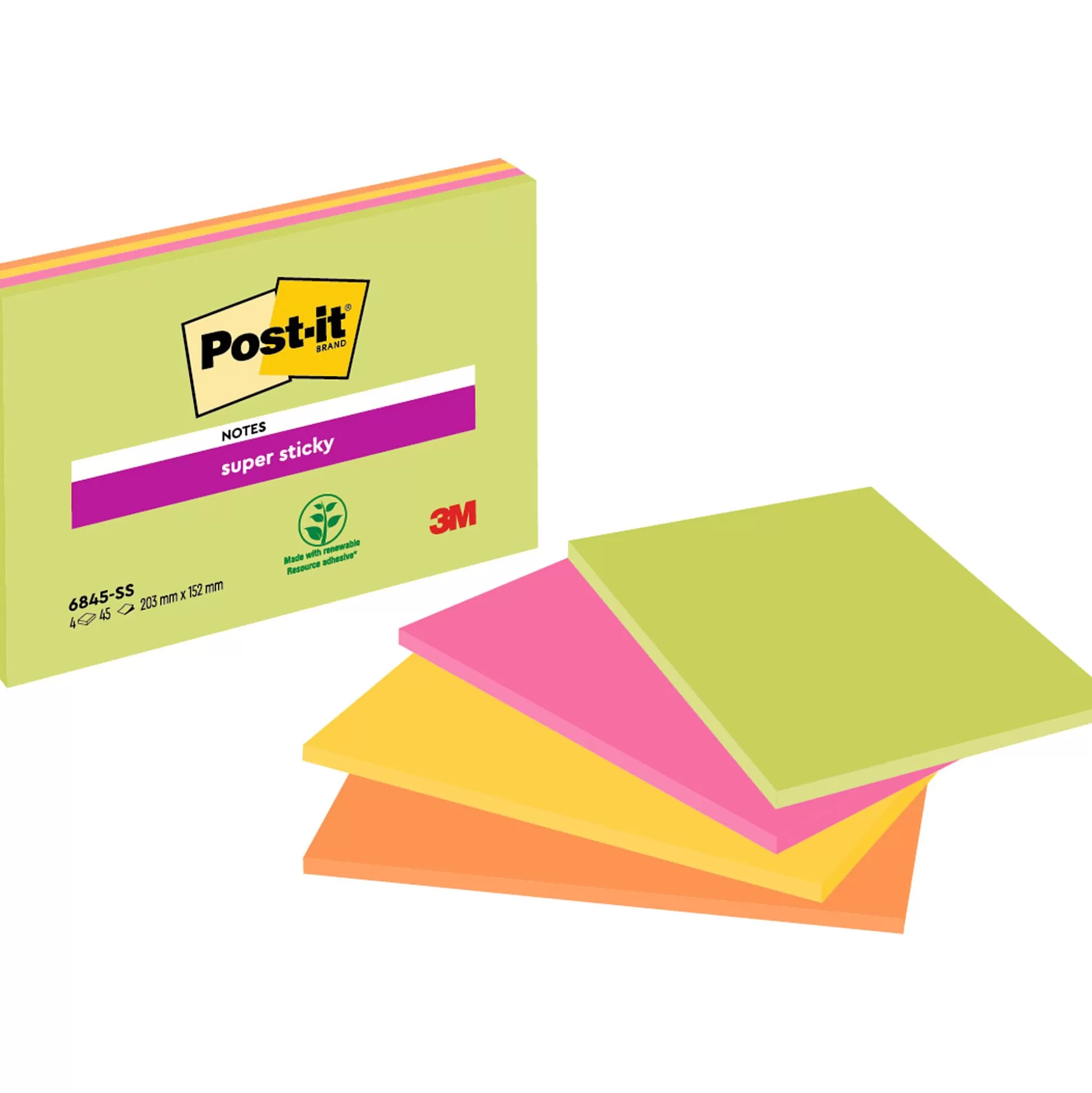 POST-IT Notitieblokken-Meeting Notes 149X200Mm Groen/Roze/Oranje/Geel 45 Vellen/Kleur