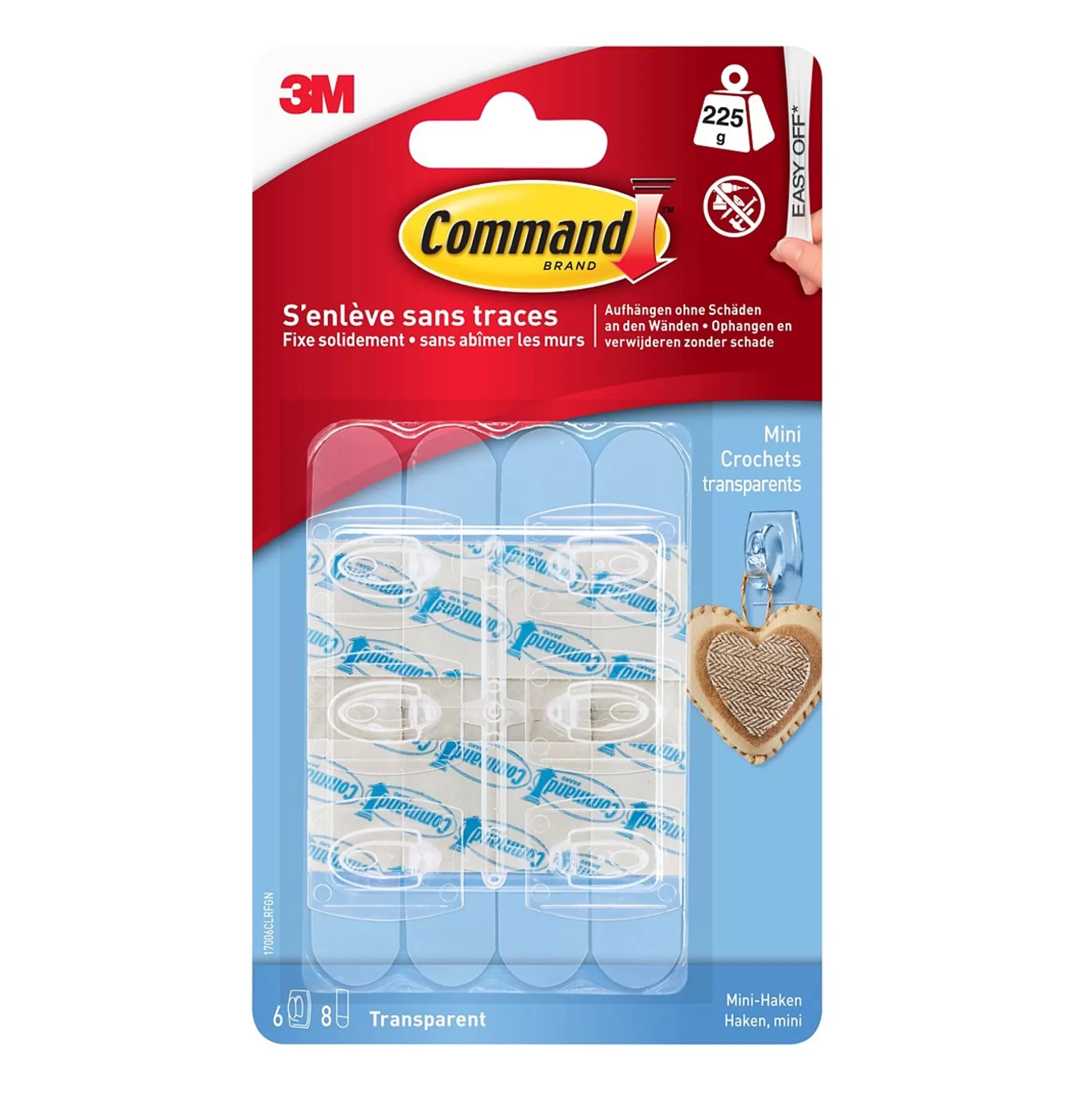 COMMAND Klein Bureaumateriaal-Minihaak Transparant 6 Stuks + 8 Strips