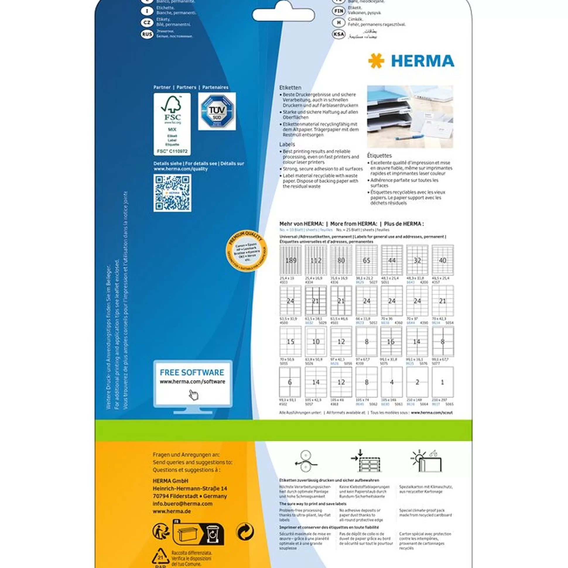 HERMA Etiketten & Labels-Permanente Etiketten Wit 105X148Mm 10 A4-Vellen 40 Stuks