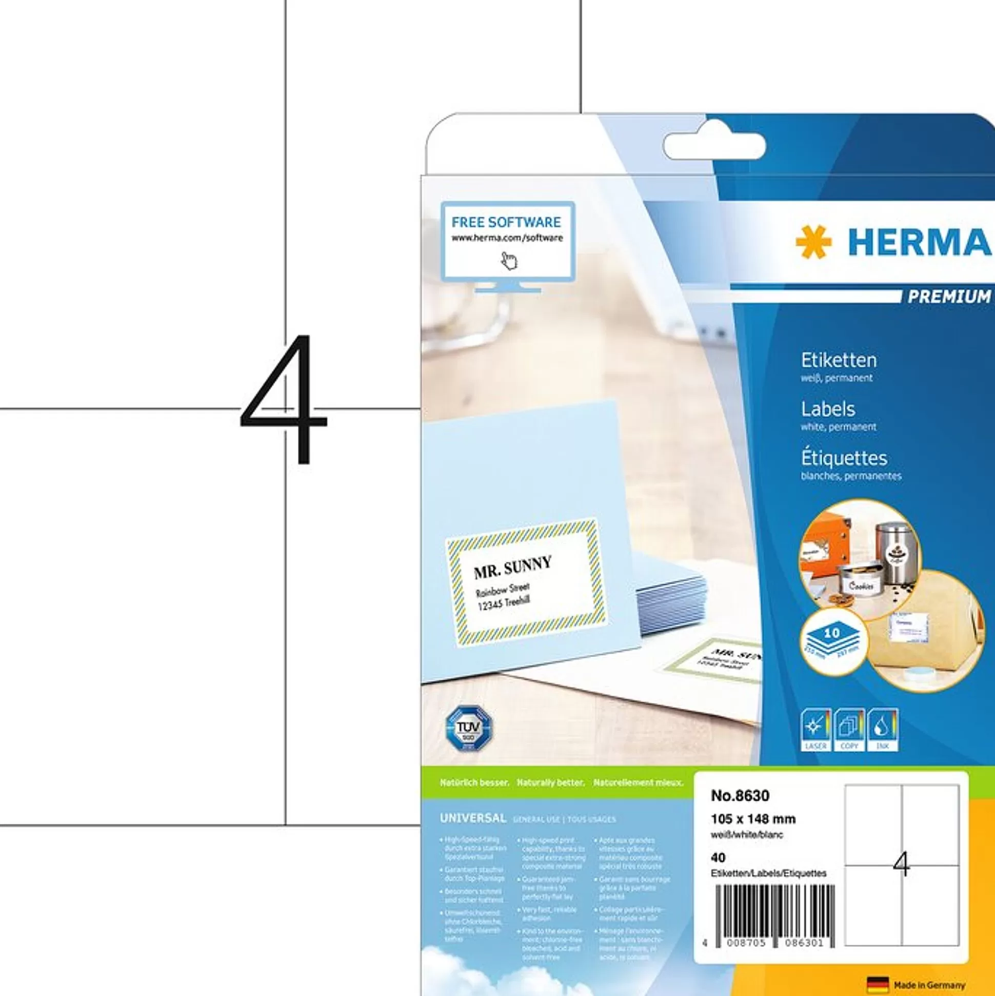 HERMA Etiketten & Labels-Permanente Etiketten Wit 105X148Mm 10 A4-Vellen 40 Stuks