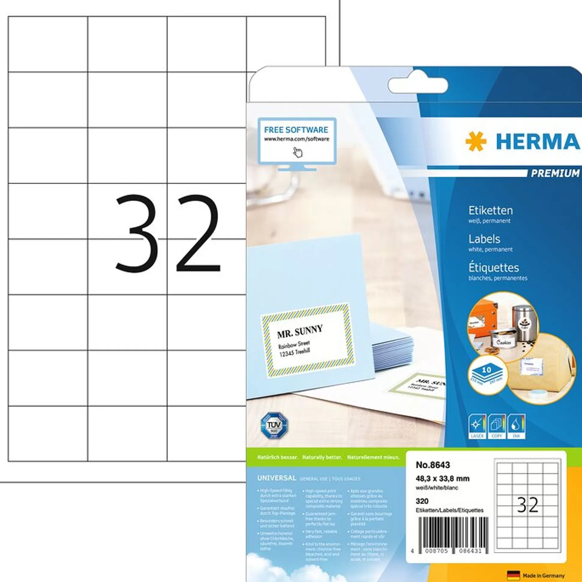 HERMA Etiketten & Labels-Permanente Etiketten Wit 48,3X33,8Mm 10 A4-Vellen 320 Stuks