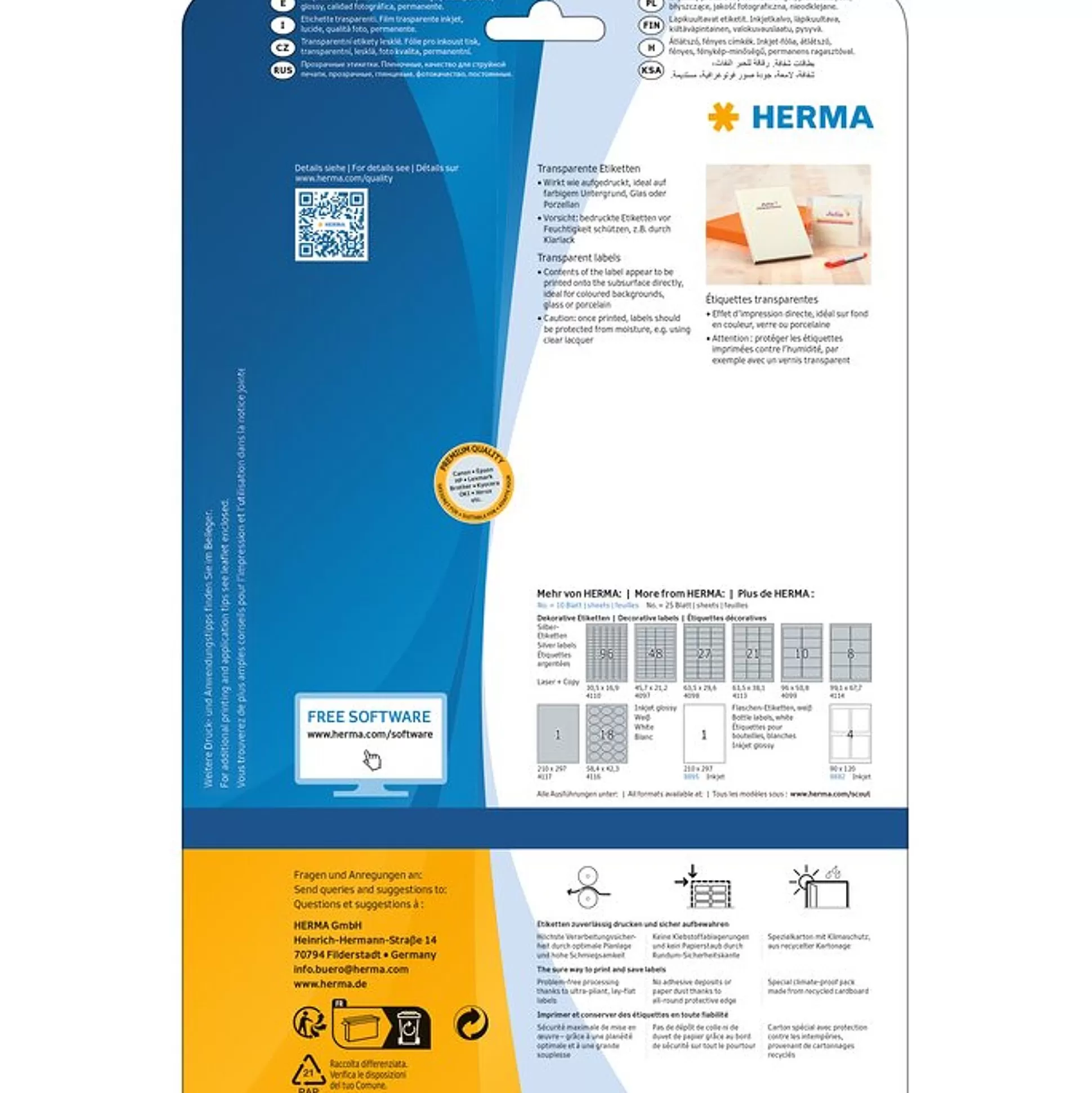 HERMA Etiketten & Labels-Permanente Transparante Etiketten 10 A4-Vellen 10 Stuks