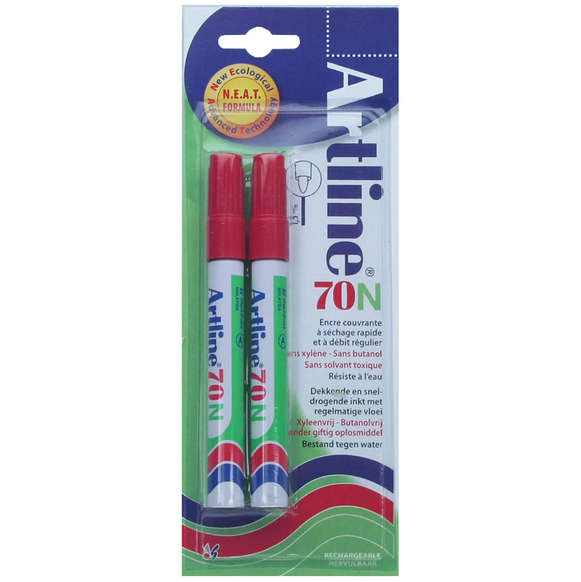 ARTLINE Stiften-Permanentmarker 70 Rood Ronde Punt 1,5Mm 2 Stuks