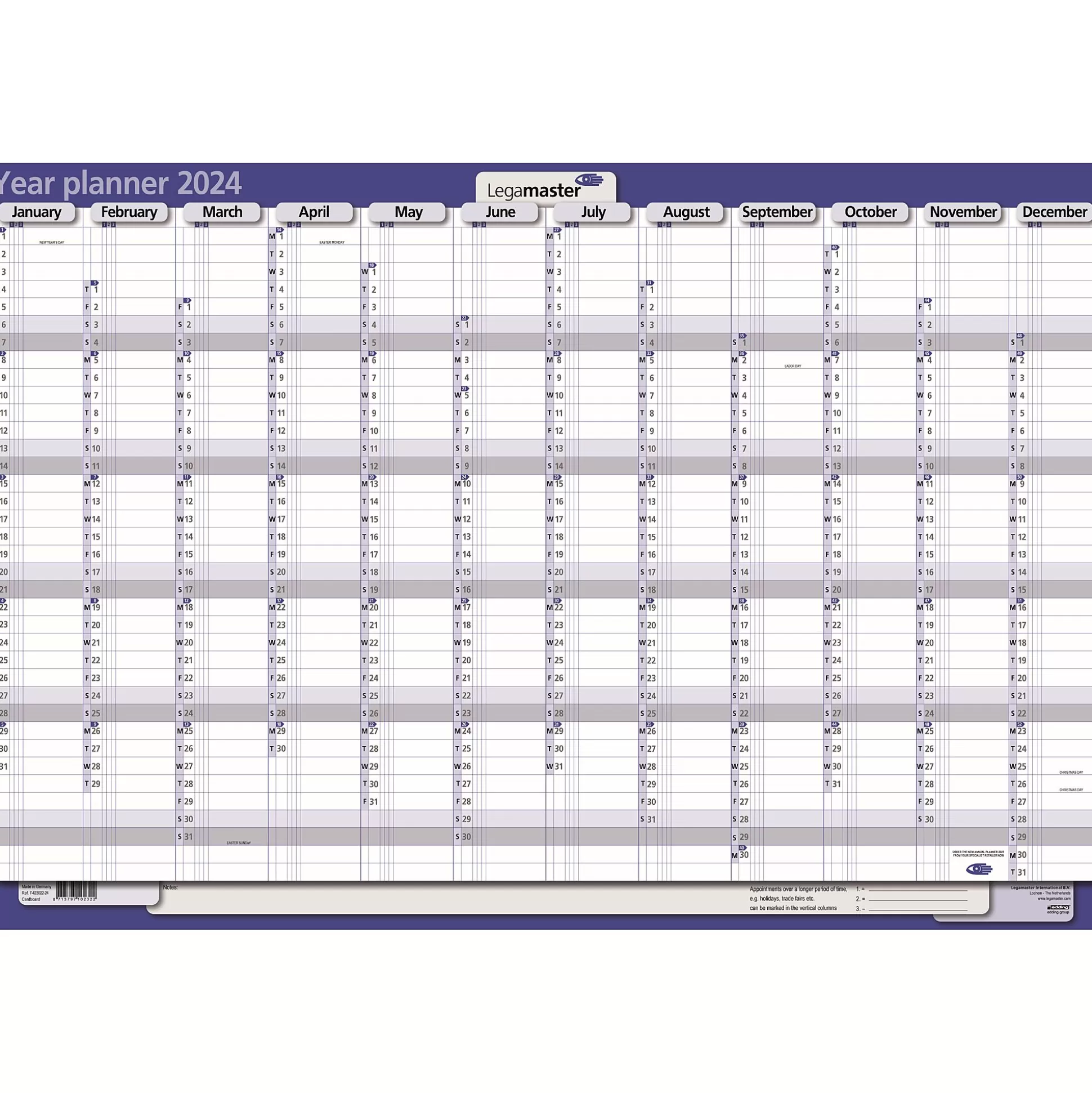 LEGAMASTER Kalenders-Persoonlijke Planner 60X90Cm 3 Extra Kolommen Gelamineerd