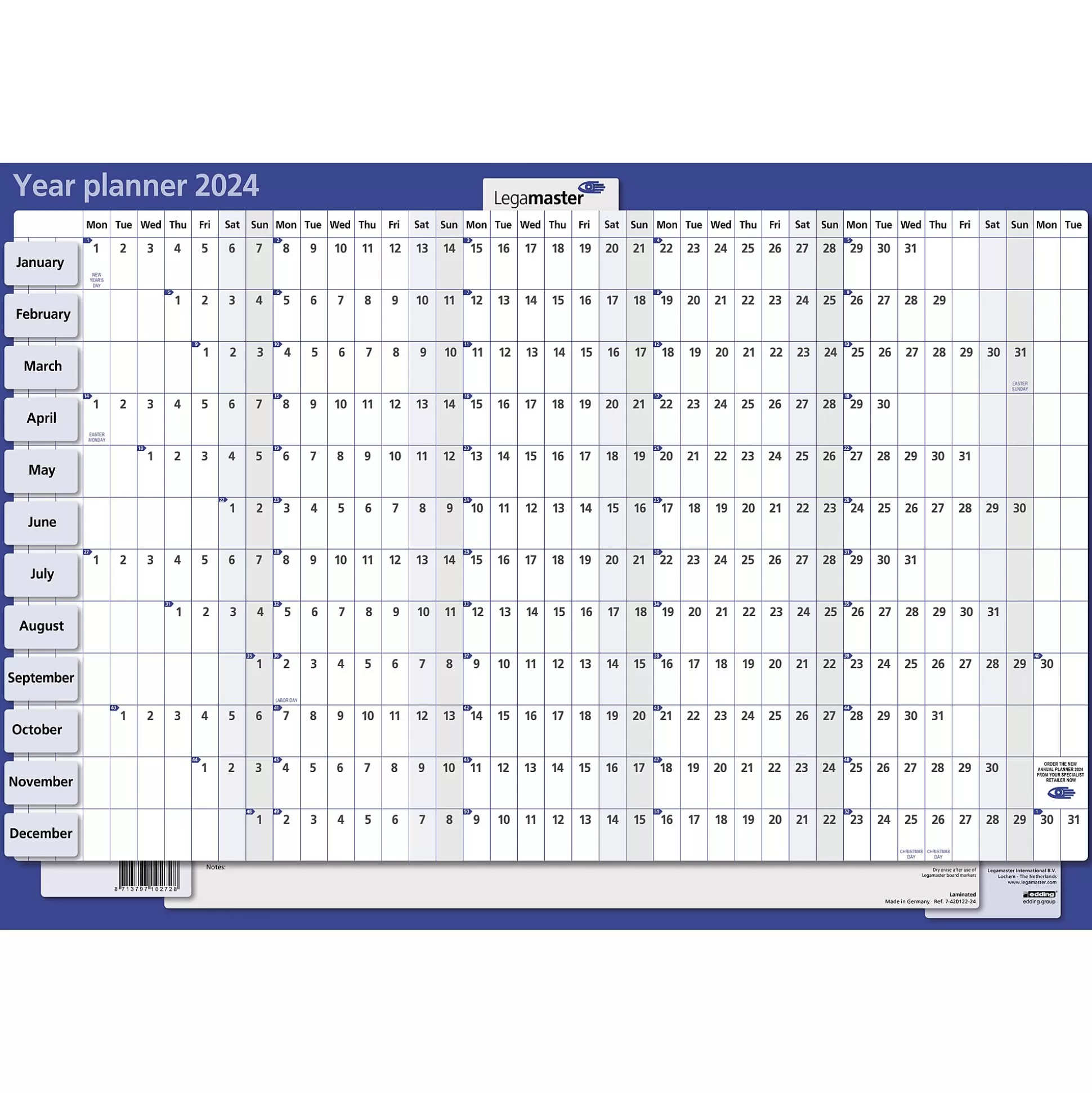 LEGAMASTER Kalenders-Persoonlijke Planner 60X90Cm Horizontaal Gelamineerd