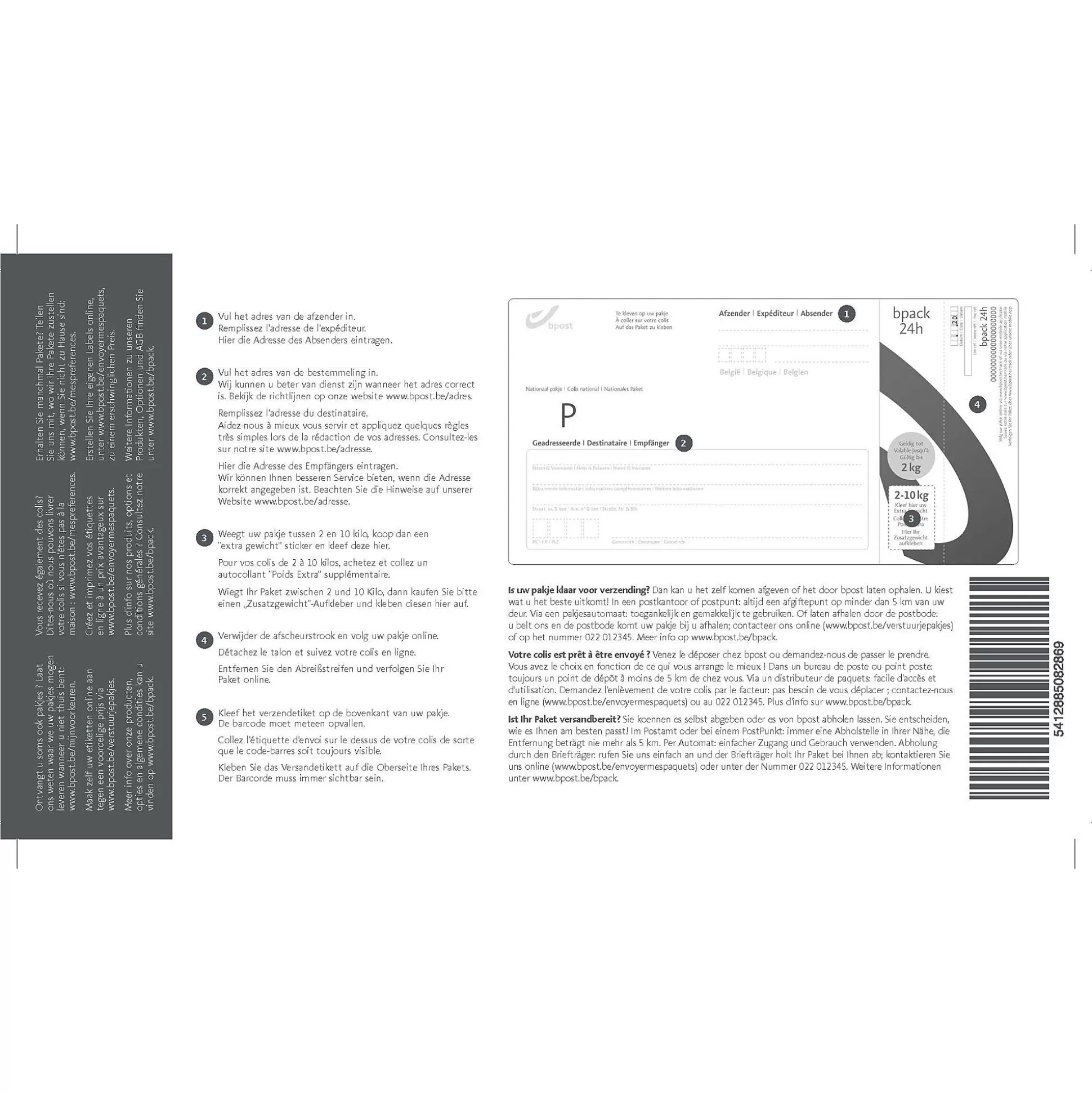 BPOST Enveloppen & Postzegels-Postzegel Nationaal Tarief Bpack 24H Voor Pakjes Tot 2Kg