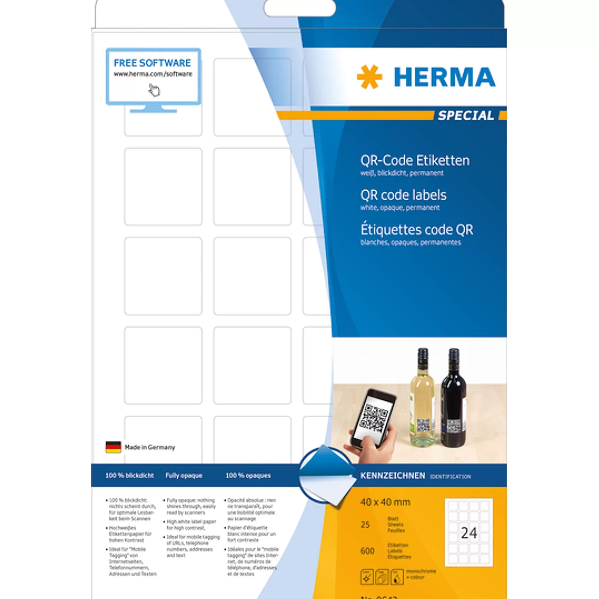 HERMA Etiketten & Labels-Qr-Code Etiketten 40X40Mm Wit 25 A4-Vellen 600 Stuks