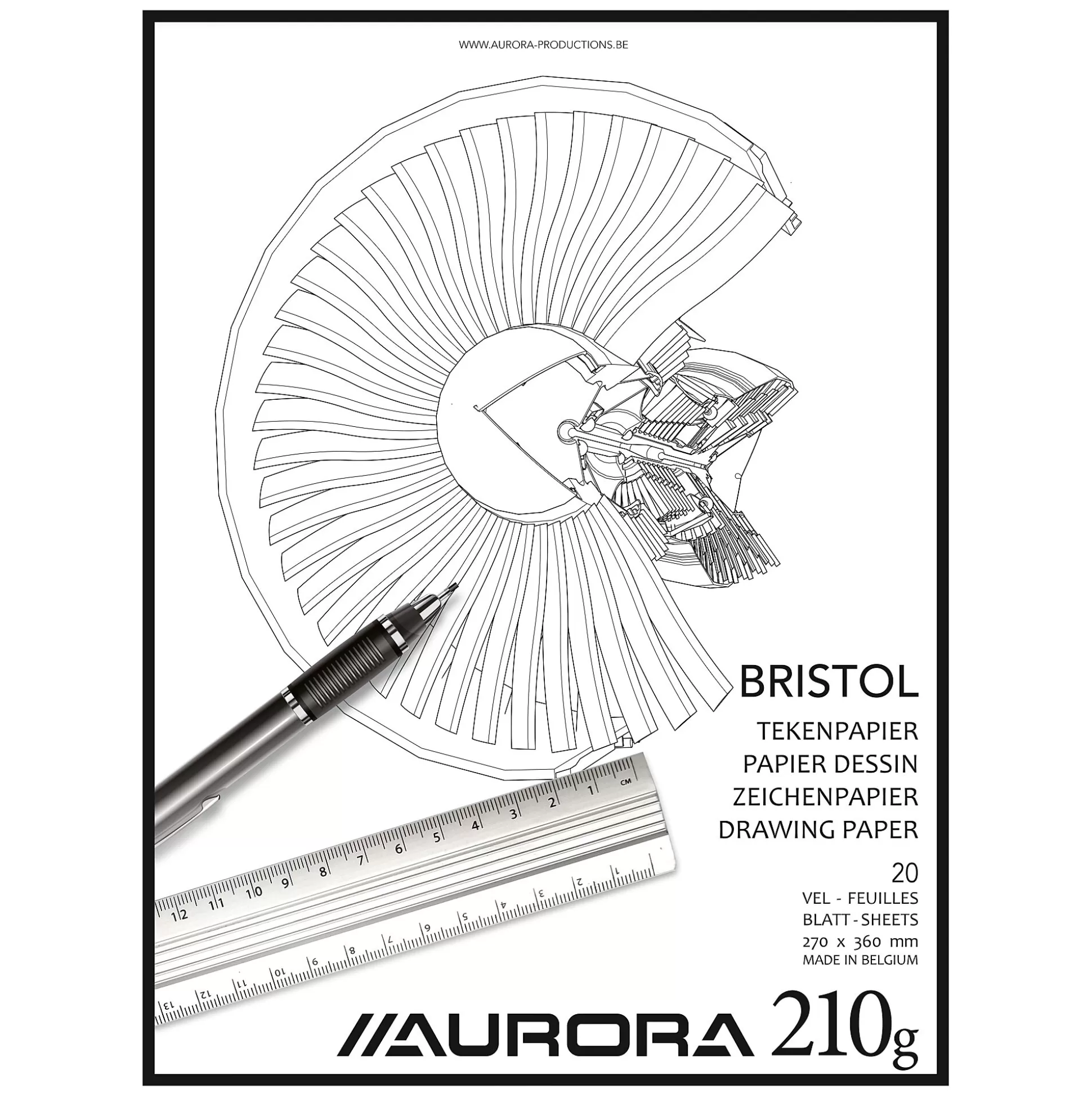 AURORA Tekenpapier-Raphael Tekenblok Bristol 360X270Mm 210G/M 20 Vellen