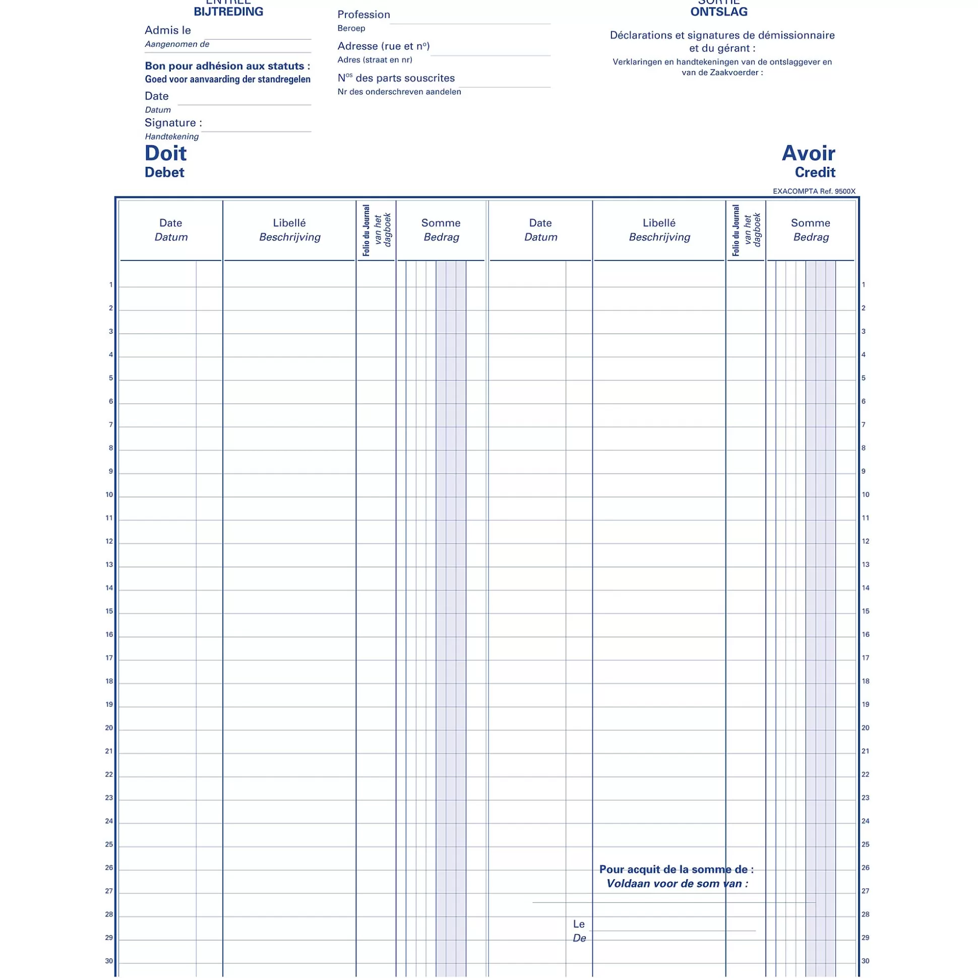 EXACOMPTA Speciaal Papier & Schrijfboeken-Register Aandeelhouders Cv/Sc Nl+Fr 32X24Cm 80 Bladen