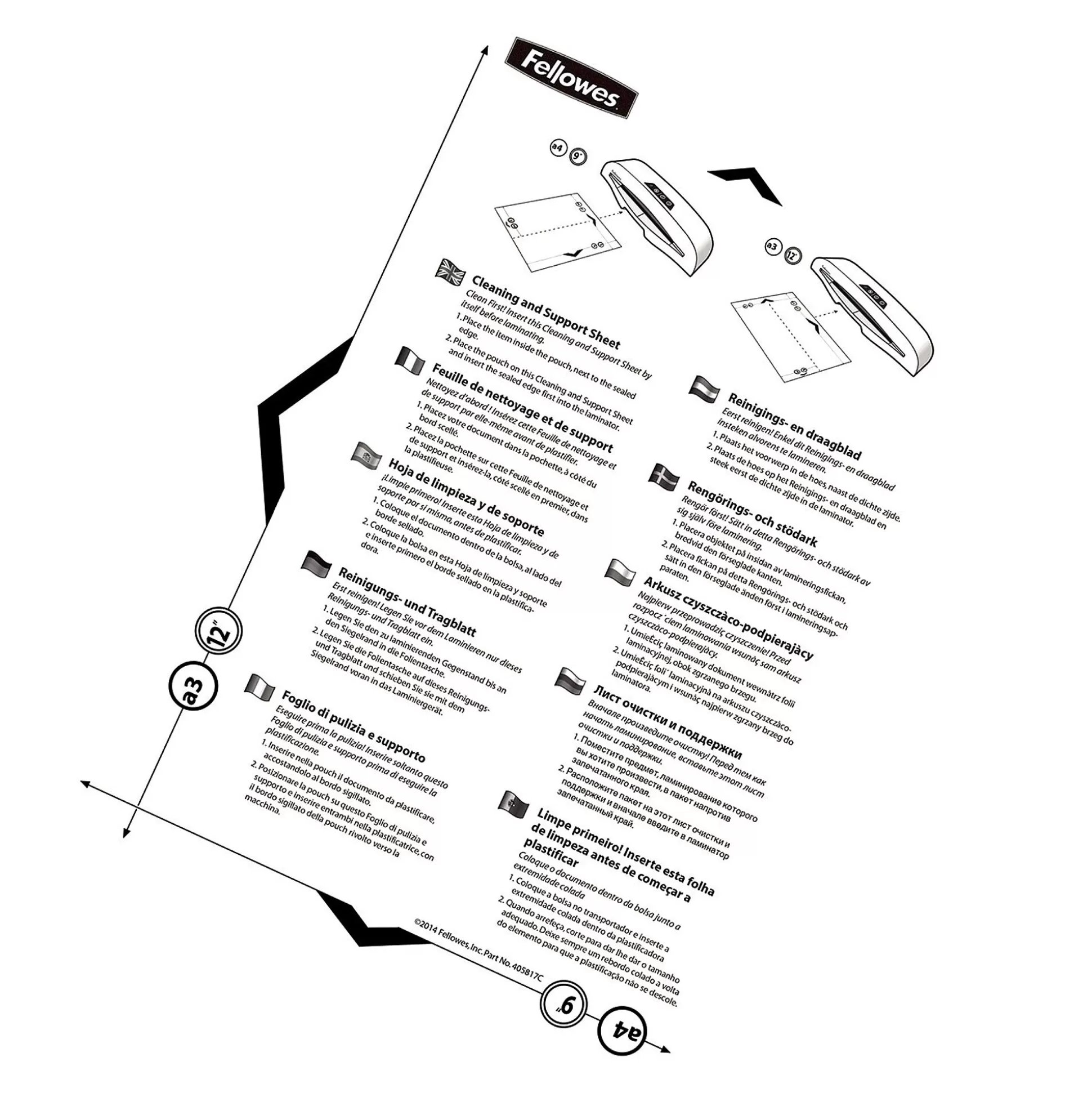 FELLOWES Lamineren-Reinigingsvellen Voor Lamineermachine A4 10 Stuks