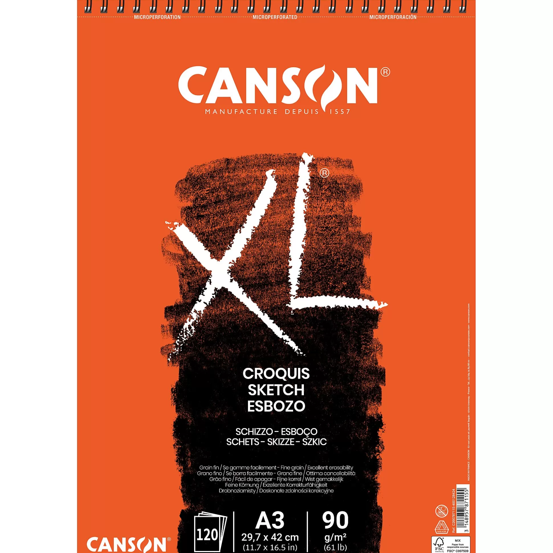 CANSON Tekenpapier-Schetsblok 120 Vellen 90G/M A3 Spiraal