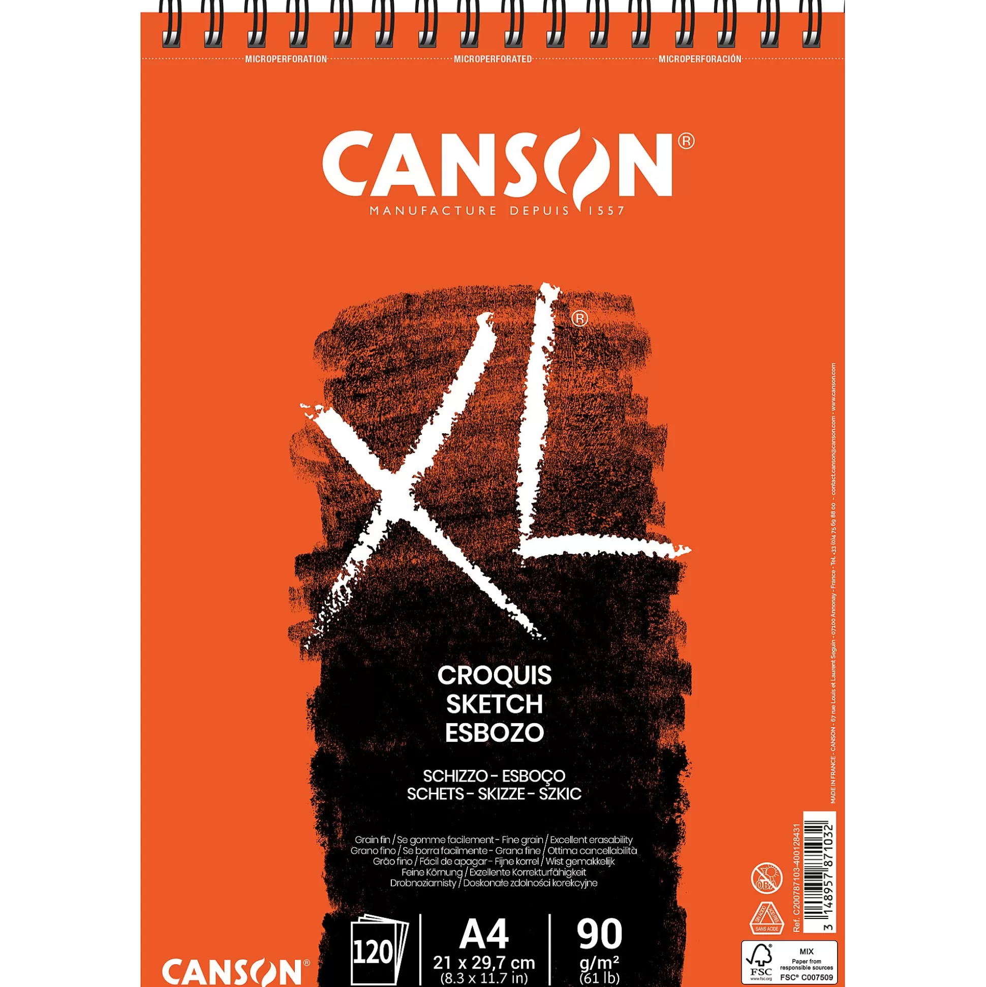 CANSON Tekenpapier-Schetsblok 120 Vellen 90G/M A4 Spiraal