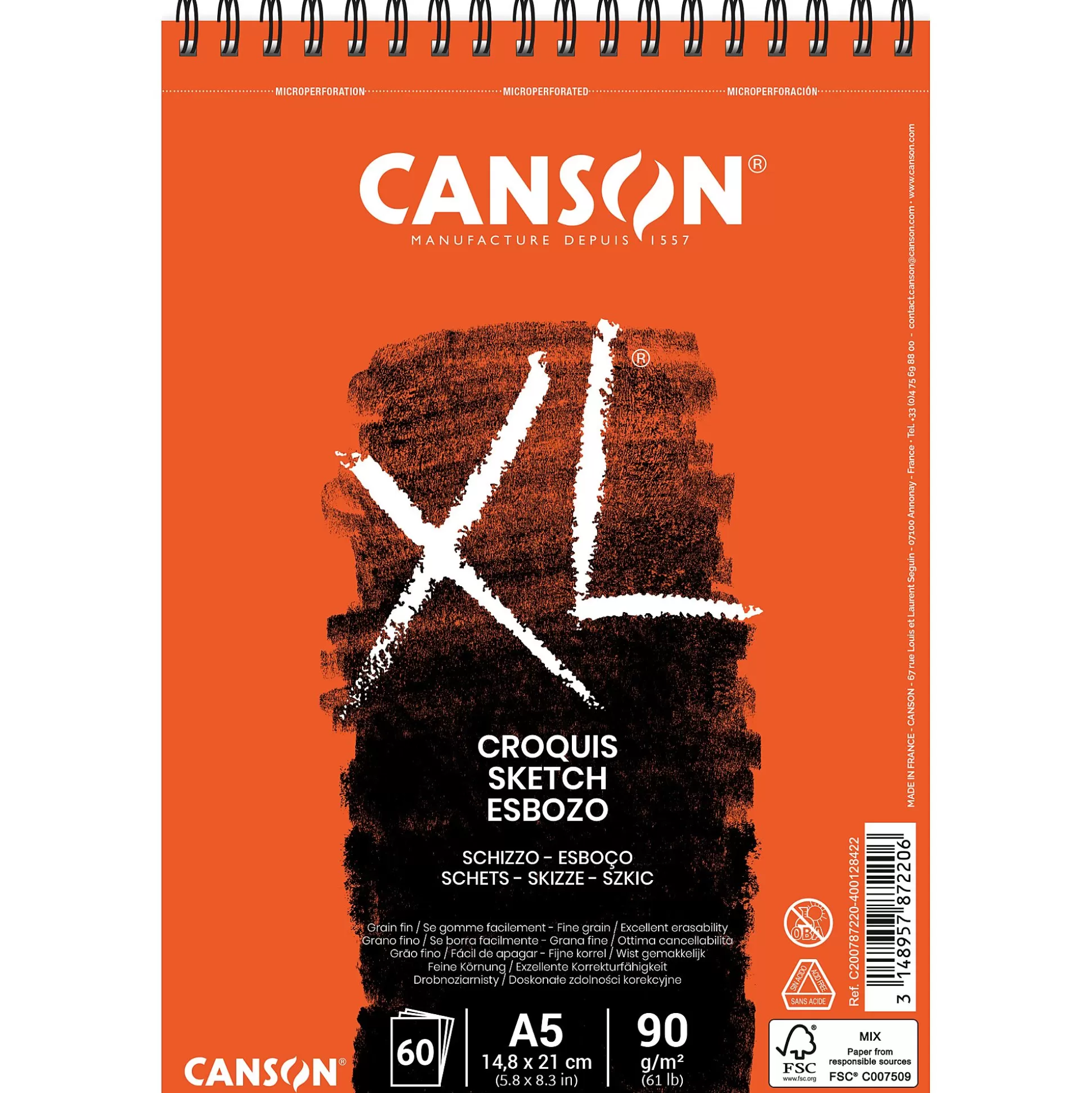 CANSON Tekenpapier-Schetsblok 60 Vellen 90G/M A5 Spiraal