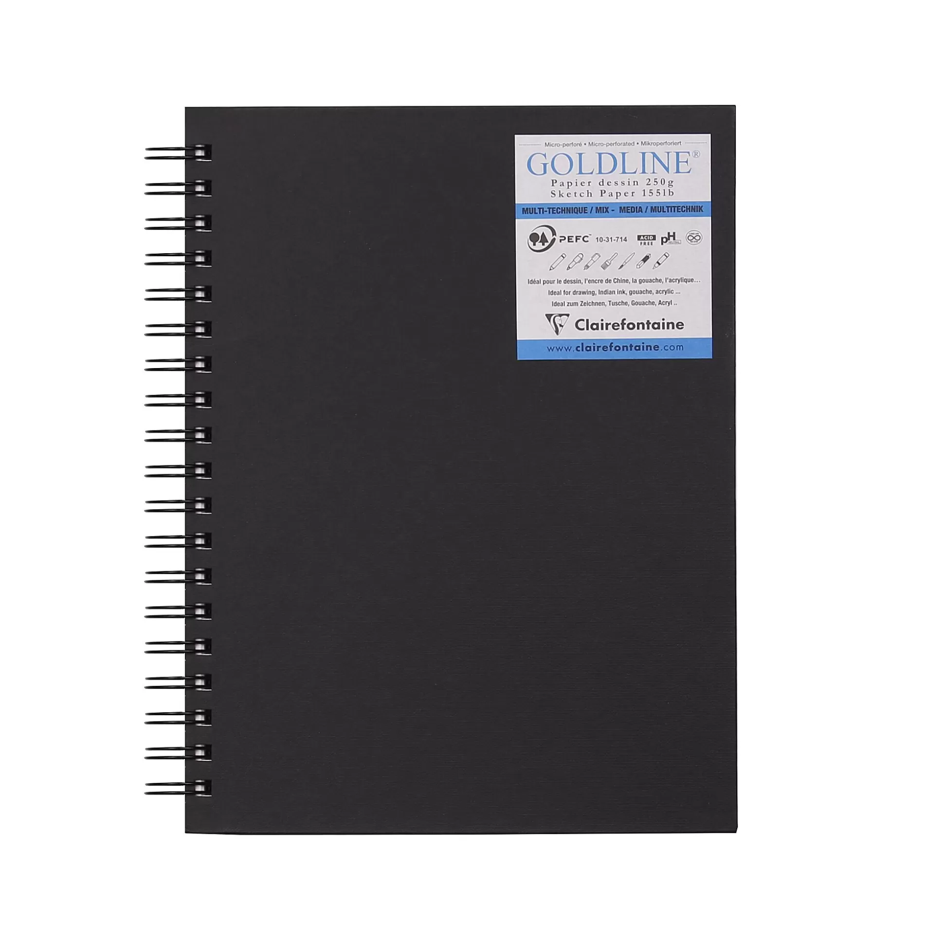 CLAIREFONTAINE Tekenpapier-Schetsblok Spiraal Goldline 17,8X25,4Cm 250G/M 40 Vel Multi-Technieken