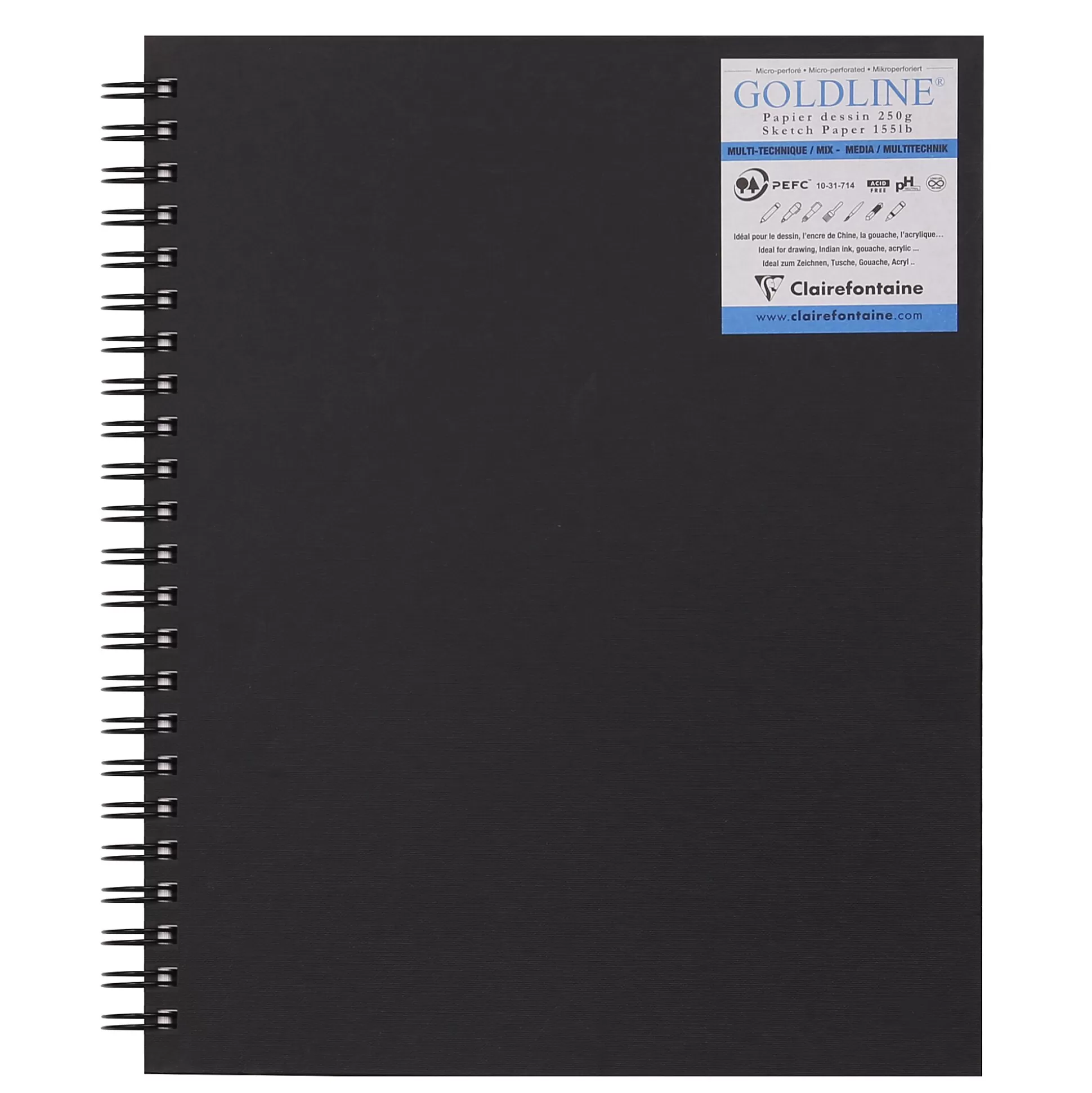 CLAIREFONTAINE Tekenpapier-Schetsblok Spiraal Goldline 22,9X30,5Cm 250G/M 40 Vel Multi-Technieken