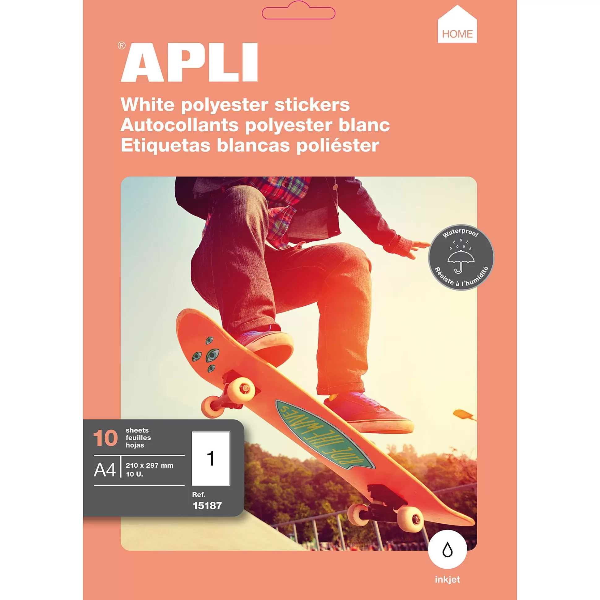 APLI Etiketten & Labels-Stickervel Polyester Wit A4 Inkjet Waterproof 10 Vellen