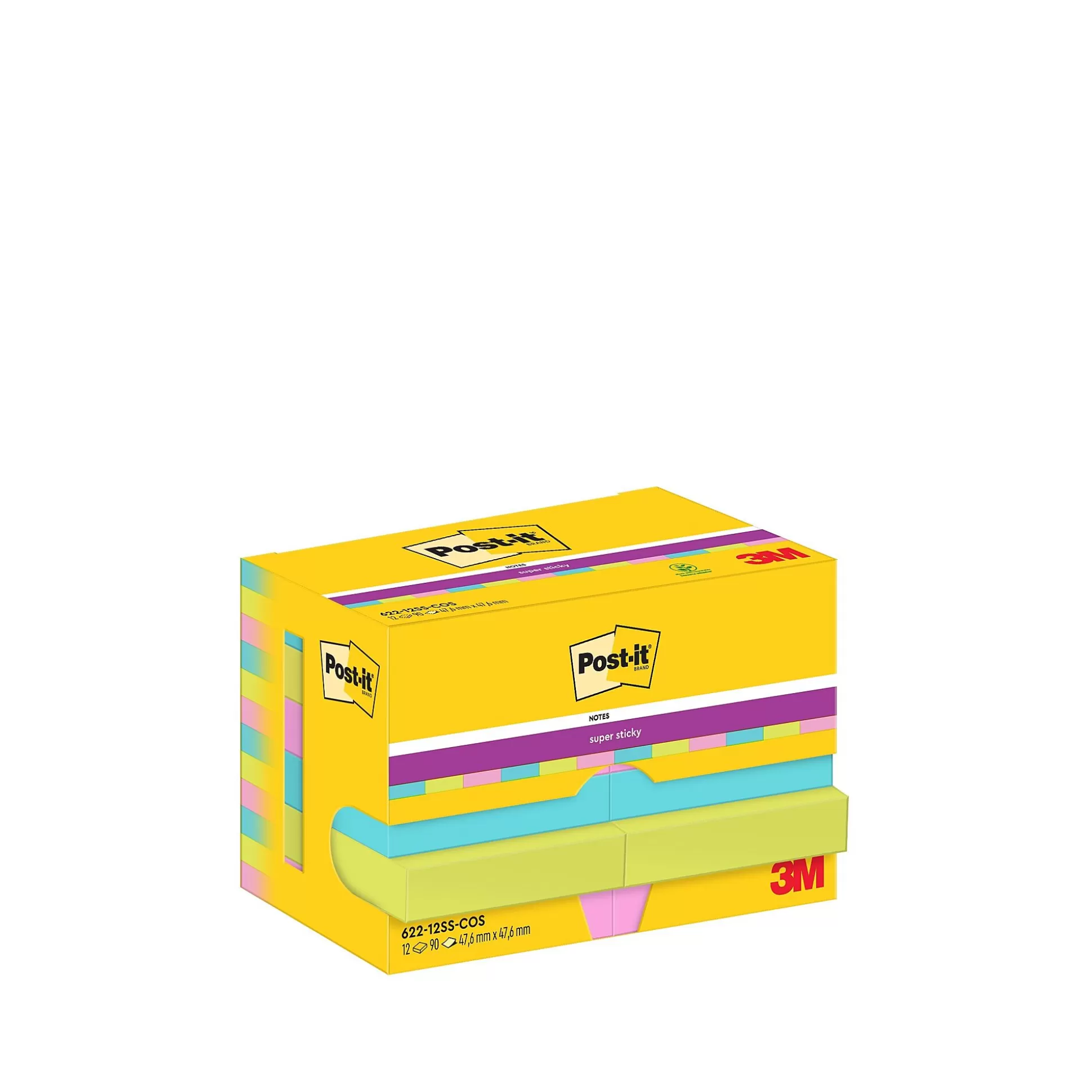 POST-IT Notitieblokken-Super Sticky Notes 48X48Mm Aqua/Neon Groen/Neon Roze 90 Vellen/Kleur