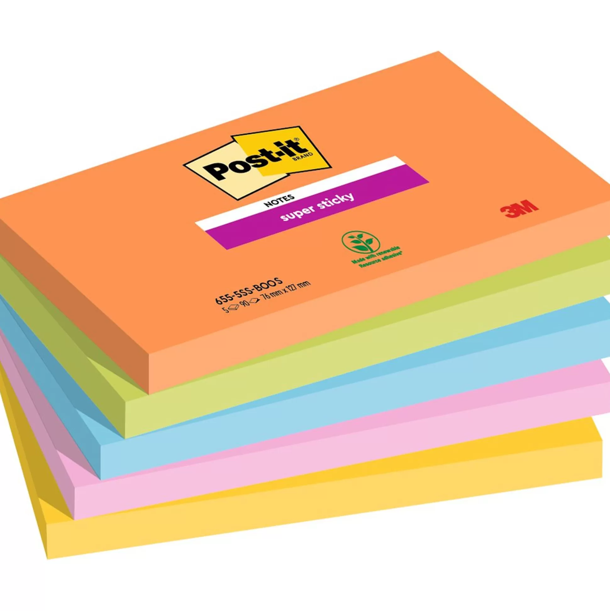 POST-IT Notitieblokken-Super Sticky Notes Boost 7,6X12,7Cm 5X90 Vellen