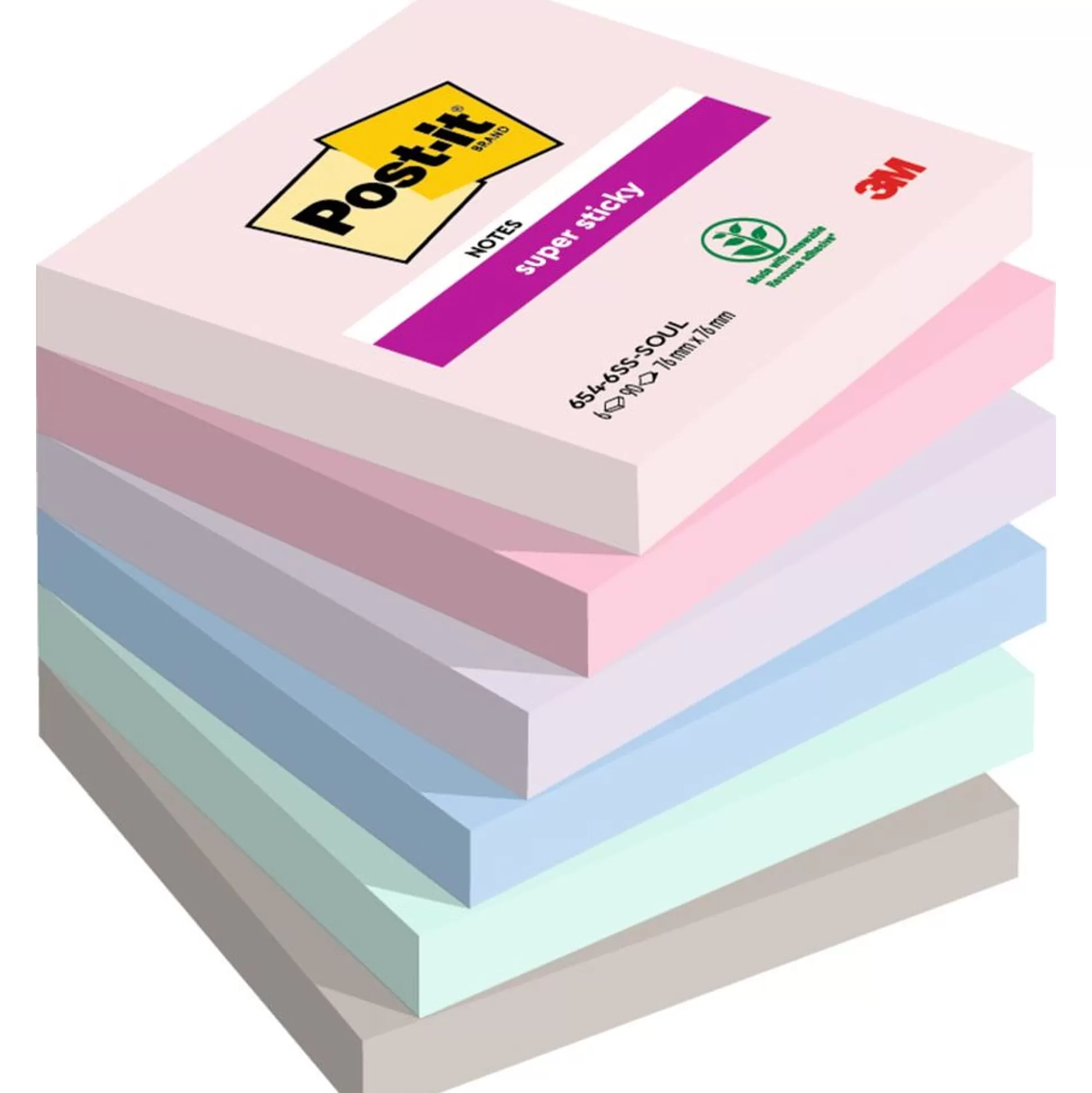 POST-IT Notitieblokken-Super Sticky Notes Kleurenset Pastel 7,6X7,6Cm 6X90 Vellen