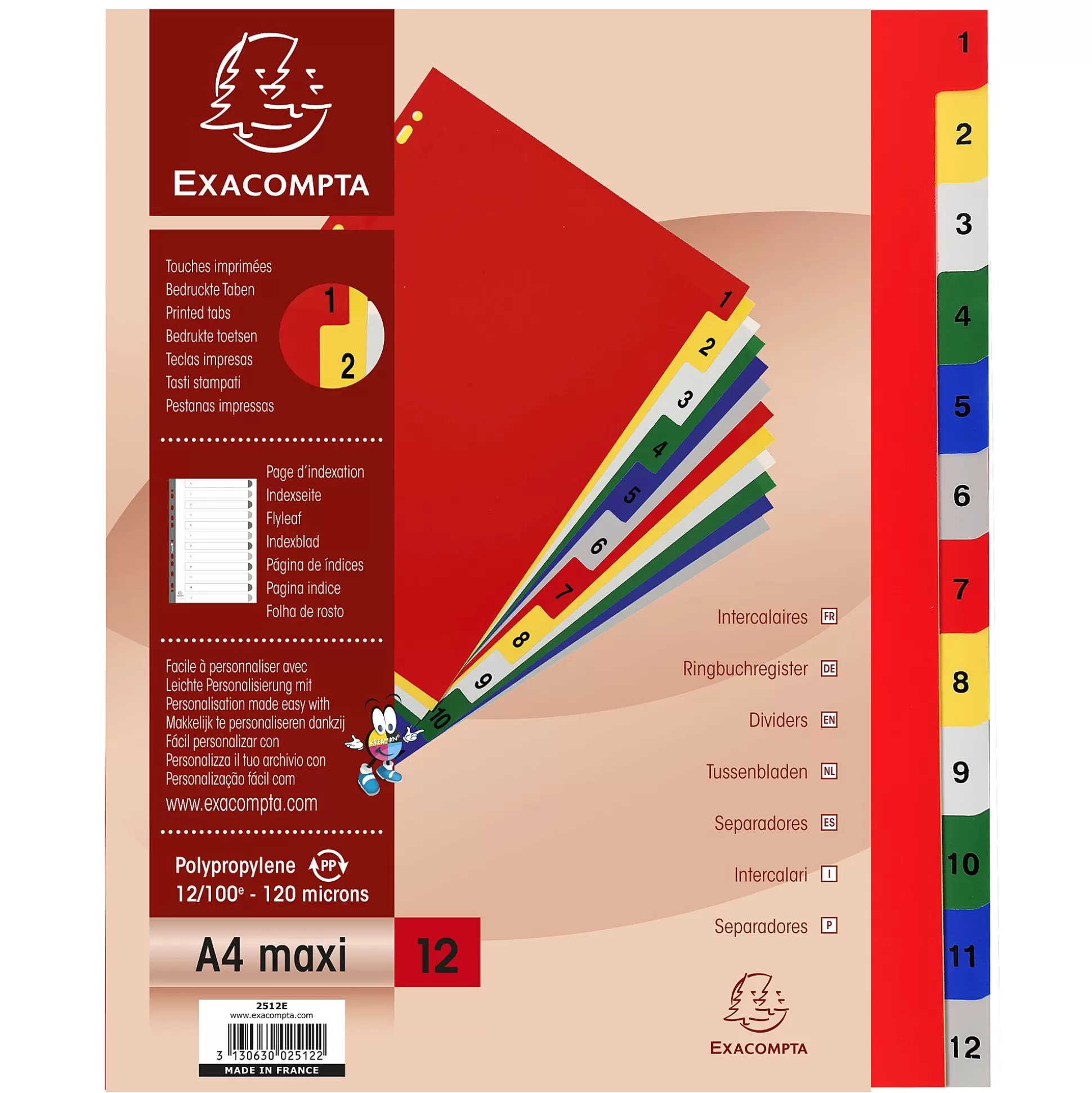 EXACOMPTA Klasseren-Tabbladen Pp A4 Maxi 12 Tabs Bedrukt 1 Tot 12