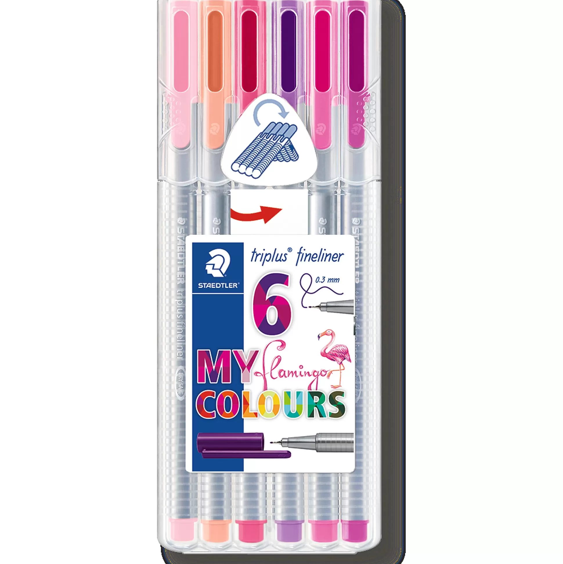 STAEDTLER Stiften-Triplus Fineliner Driekantig Flamingo Colours 6 Stuks