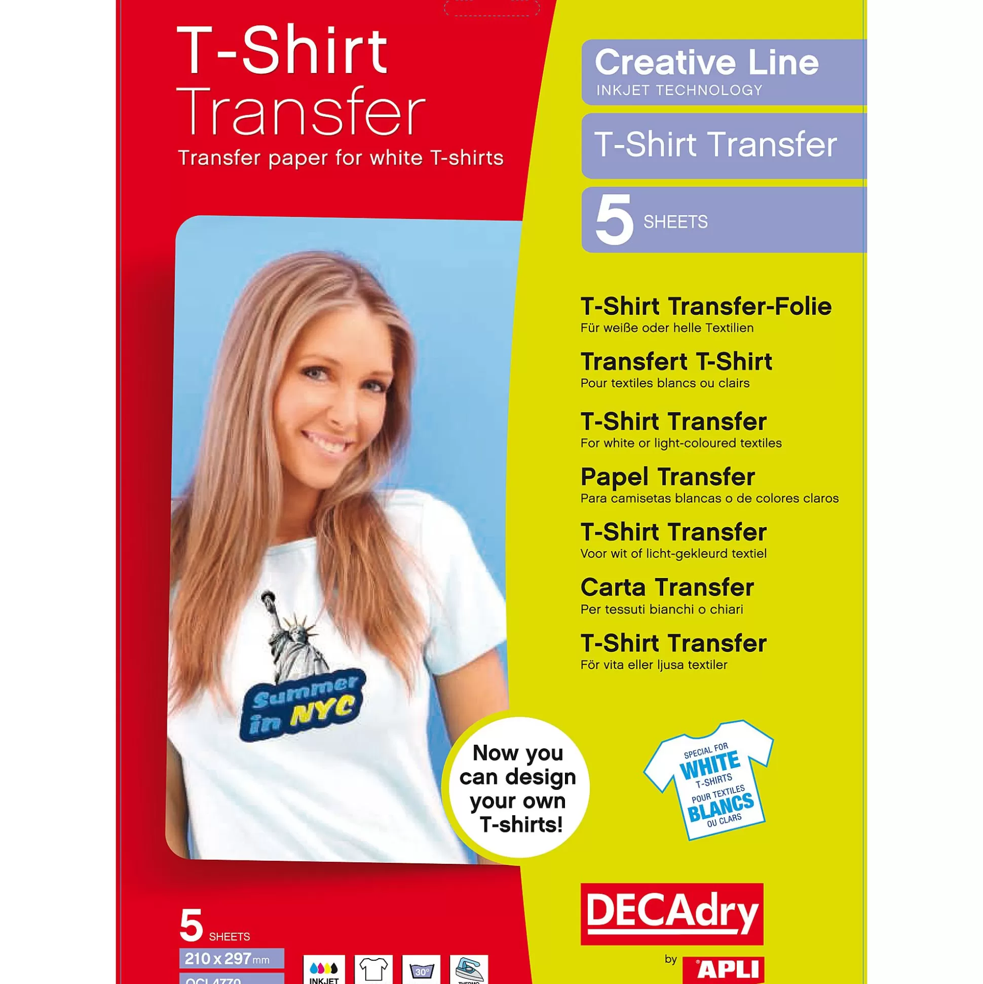 APLI Printpapier-T-Shirttransfert I Wit 5 A4-Vellen