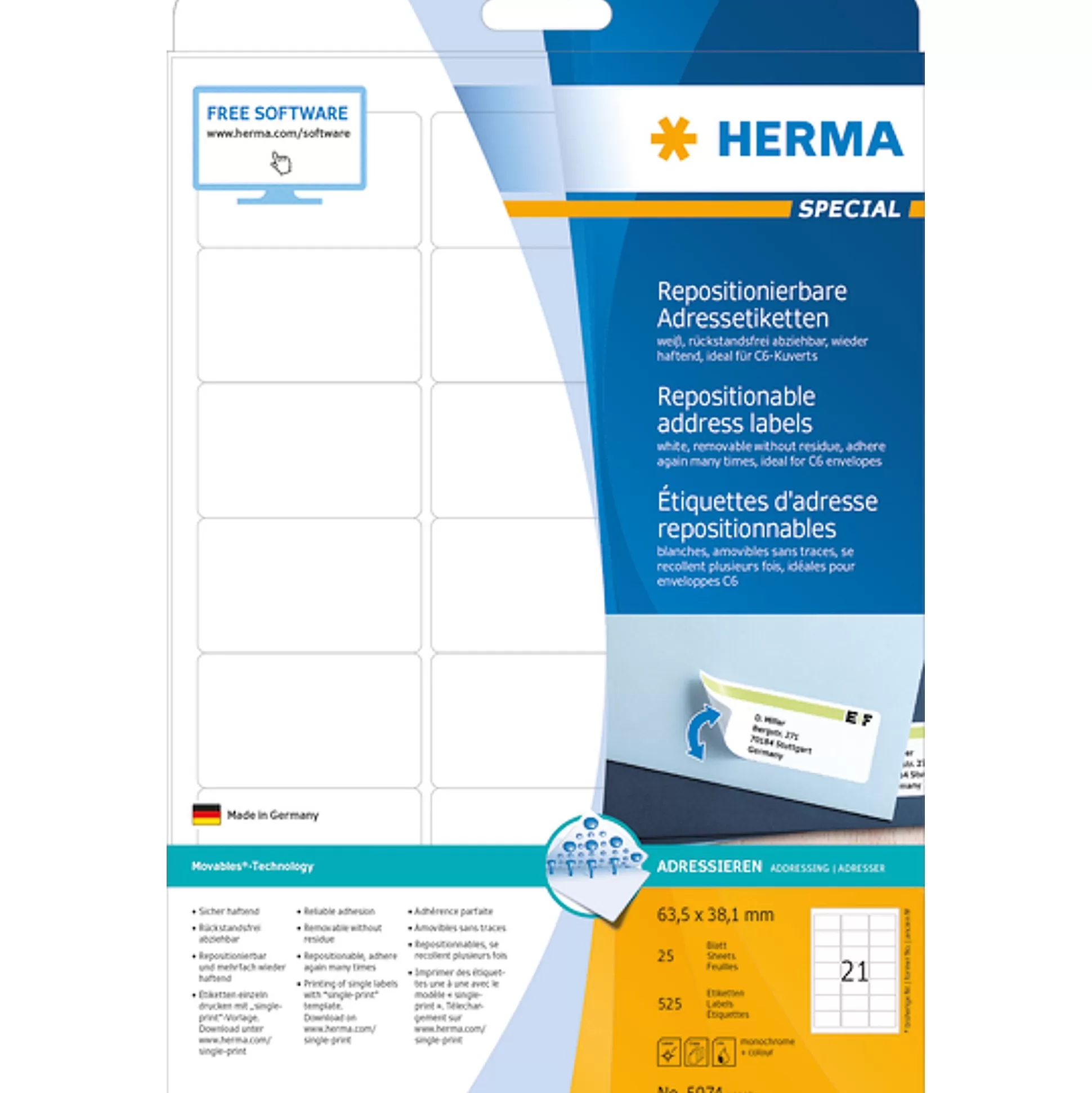 HERMA Etiketten & Labels-Verwijderbare Adresetiketten 6,35X3,81Cm 25 A4-Vellen 525 Stuks