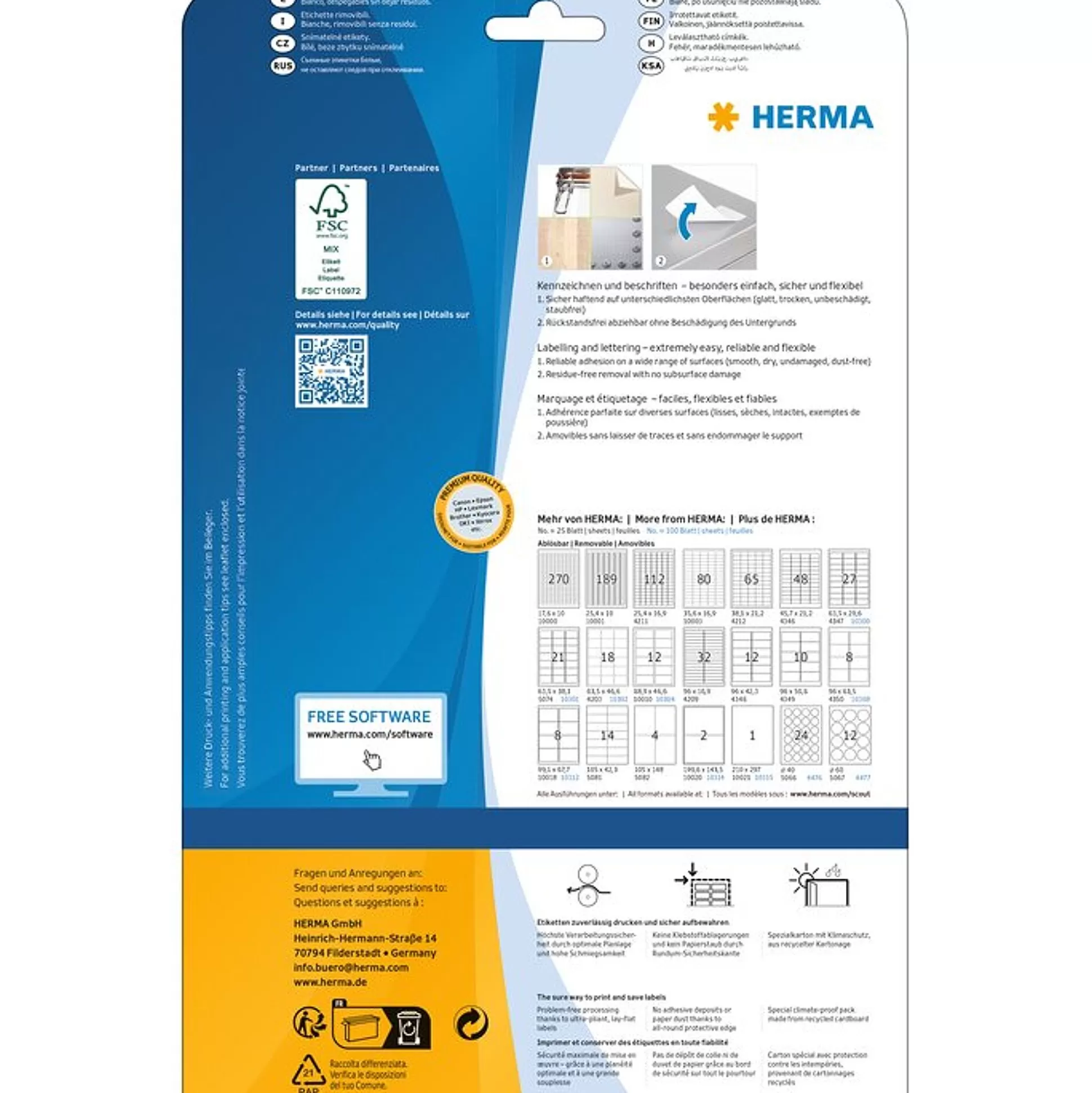 HERMA Etiketten & Labels-Verwijderbare Etiketten Wit 105X42,3Mm 25 A4-Vellen 350 Stuks