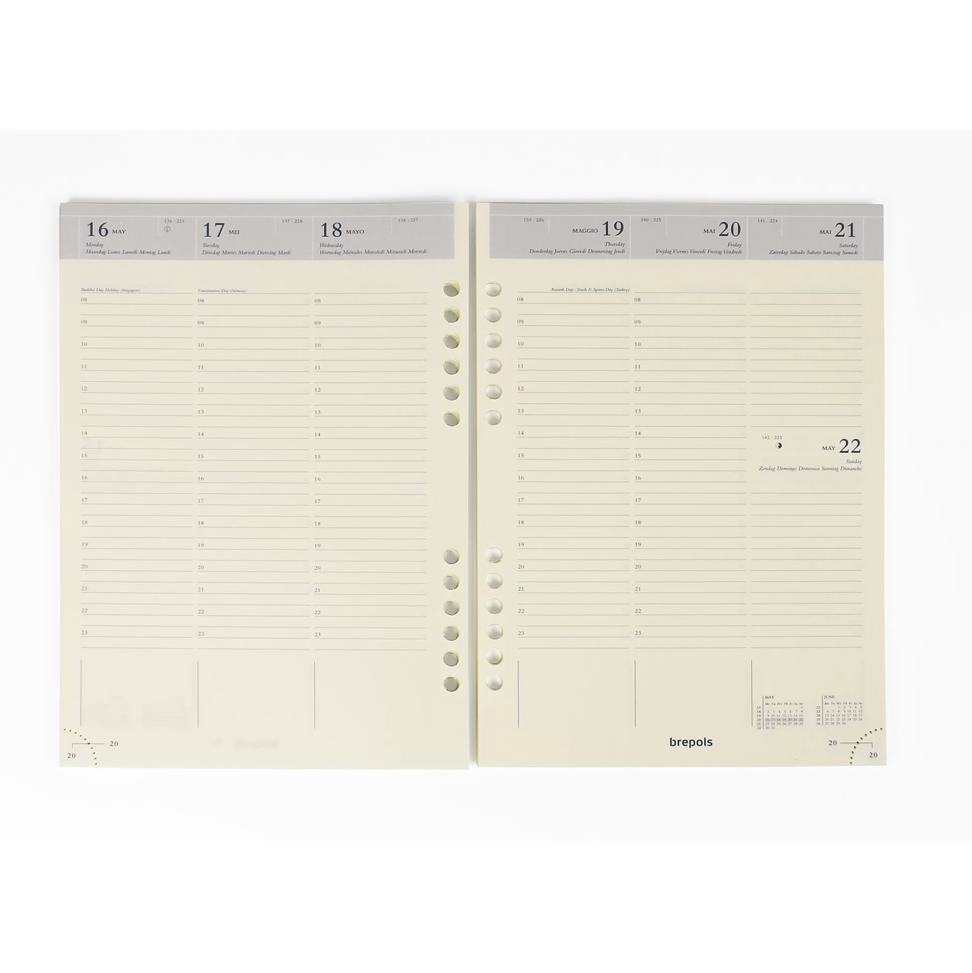 BREPOLS Planners & Lijstjes-Vulling Agenda 14,5X21Cm 1 Week Op 2 Pagina's 6 Talen Calendarium Ivoor Brefax 7