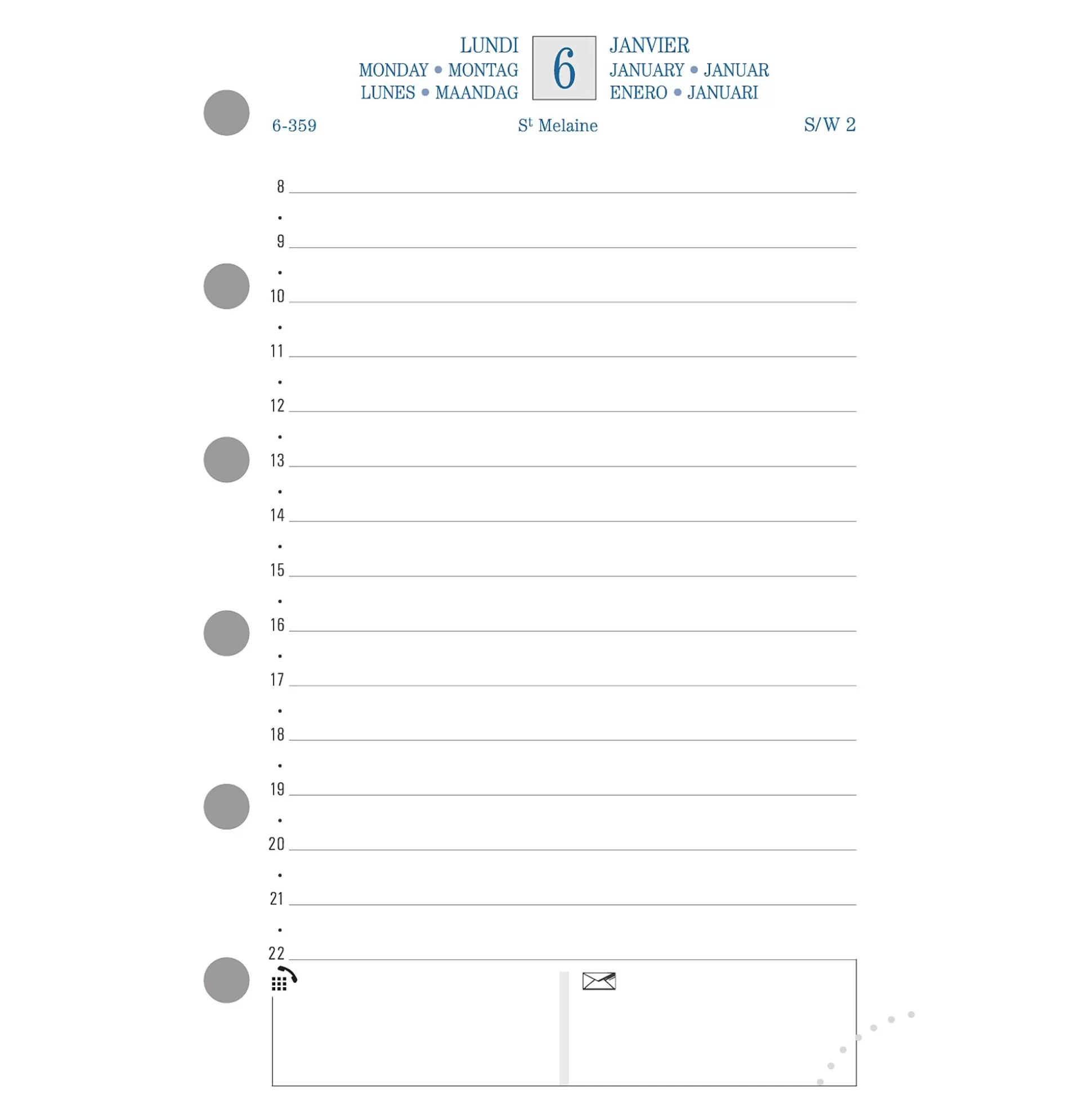 EXACOMPTA Planners & Lijstjes-Vulling Agenda 8,1X12,6Cm 1 Dag Per Pagina 6 Talen Exa14