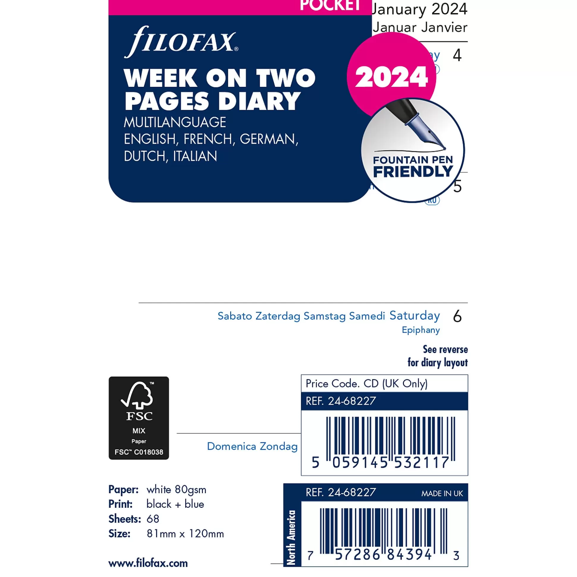 FILOFAX Planners & Lijstjes-Vulling Agenda 8,1X12Cm 1 Week Op 2 Pagina's 5 Talen Pocket