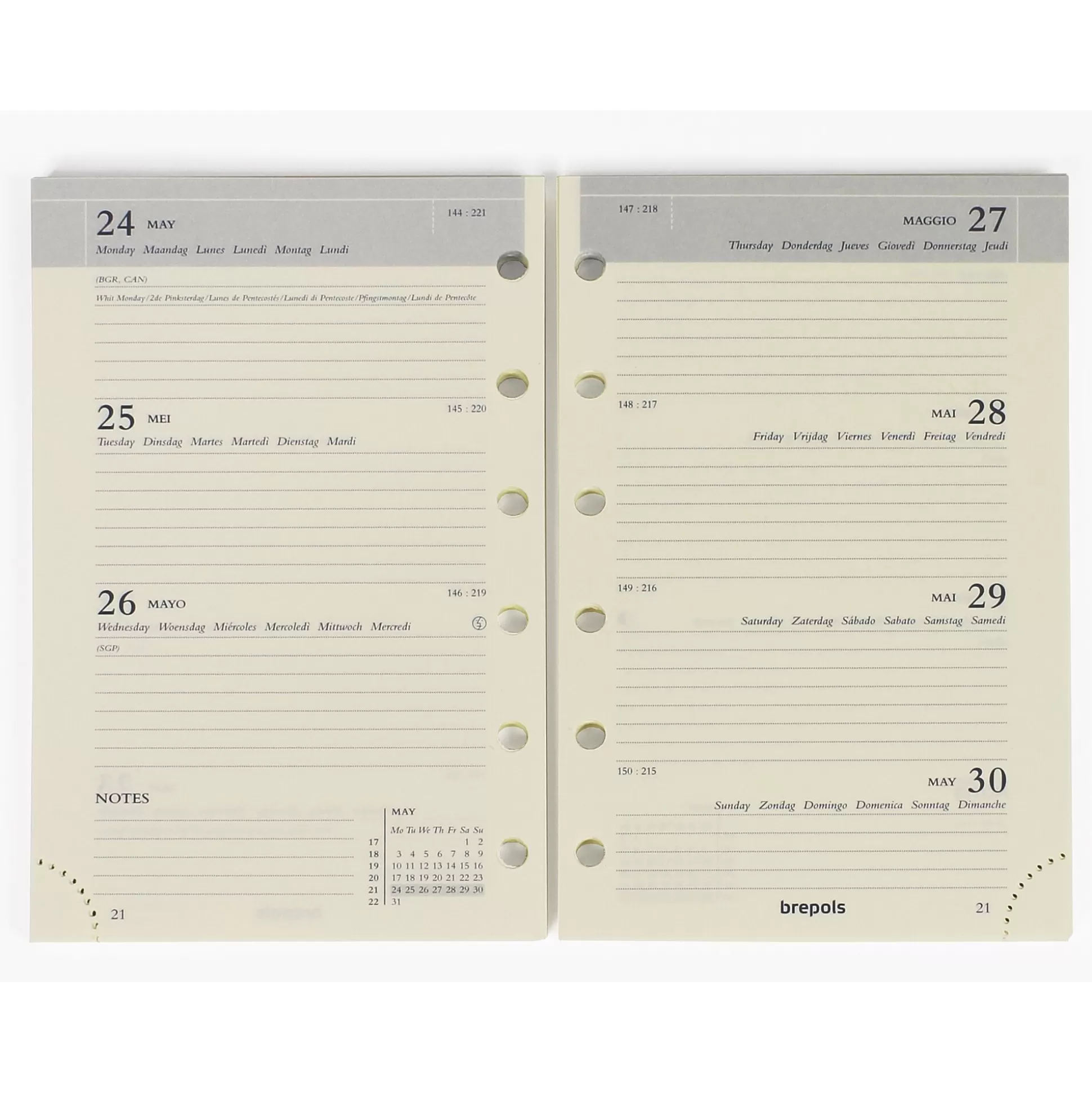BREPOLS Planners & Lijstjes-Vulling Agenda 8X12,5Cm 1 Week Op 2 Pagina's 6 Talen Calendarium Ivoor Brefax 27