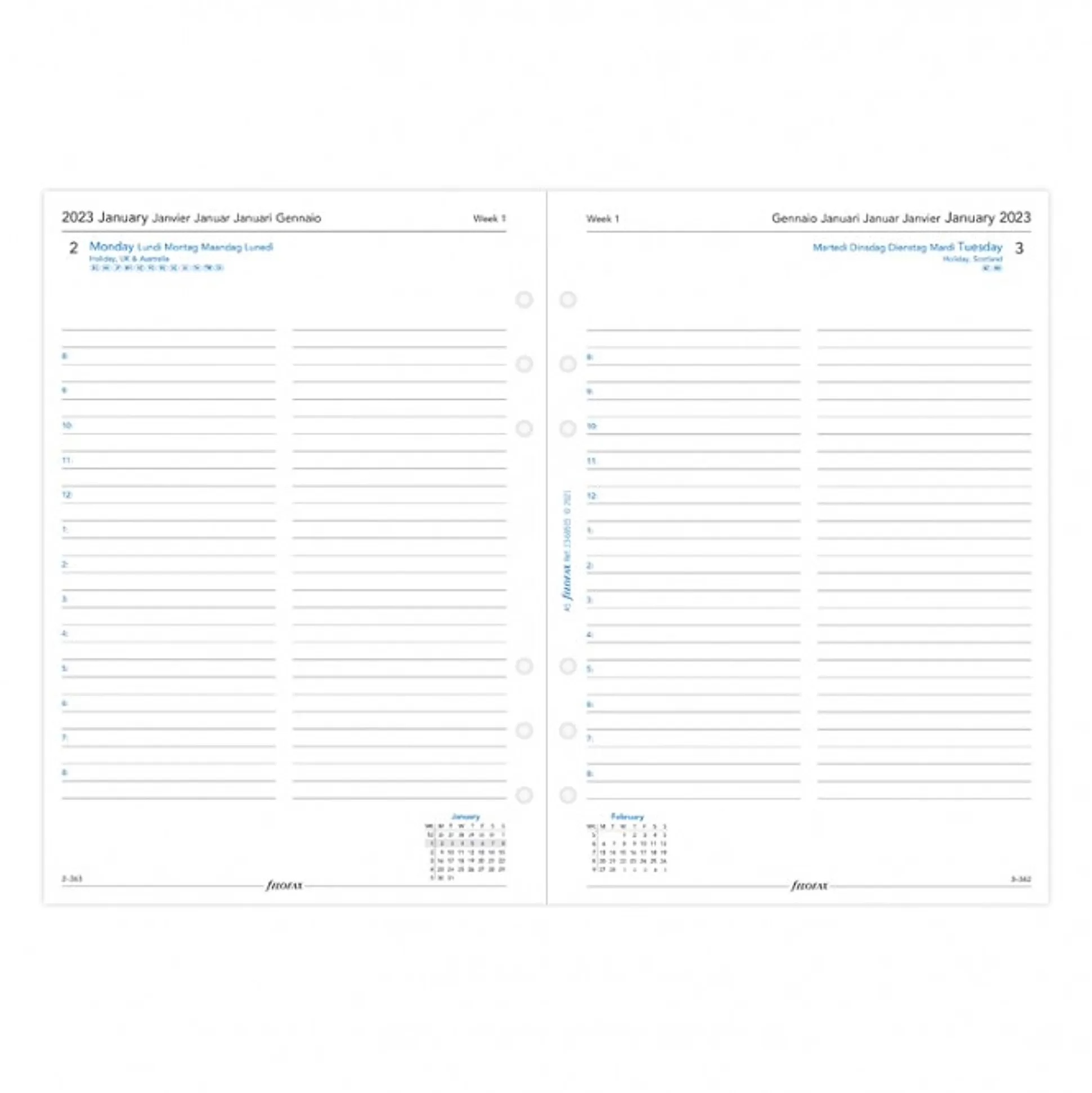 FILOFAX Planners & Lijstjes-Vulling Agenda A5 1 Dag Per Pagina 5 Talen