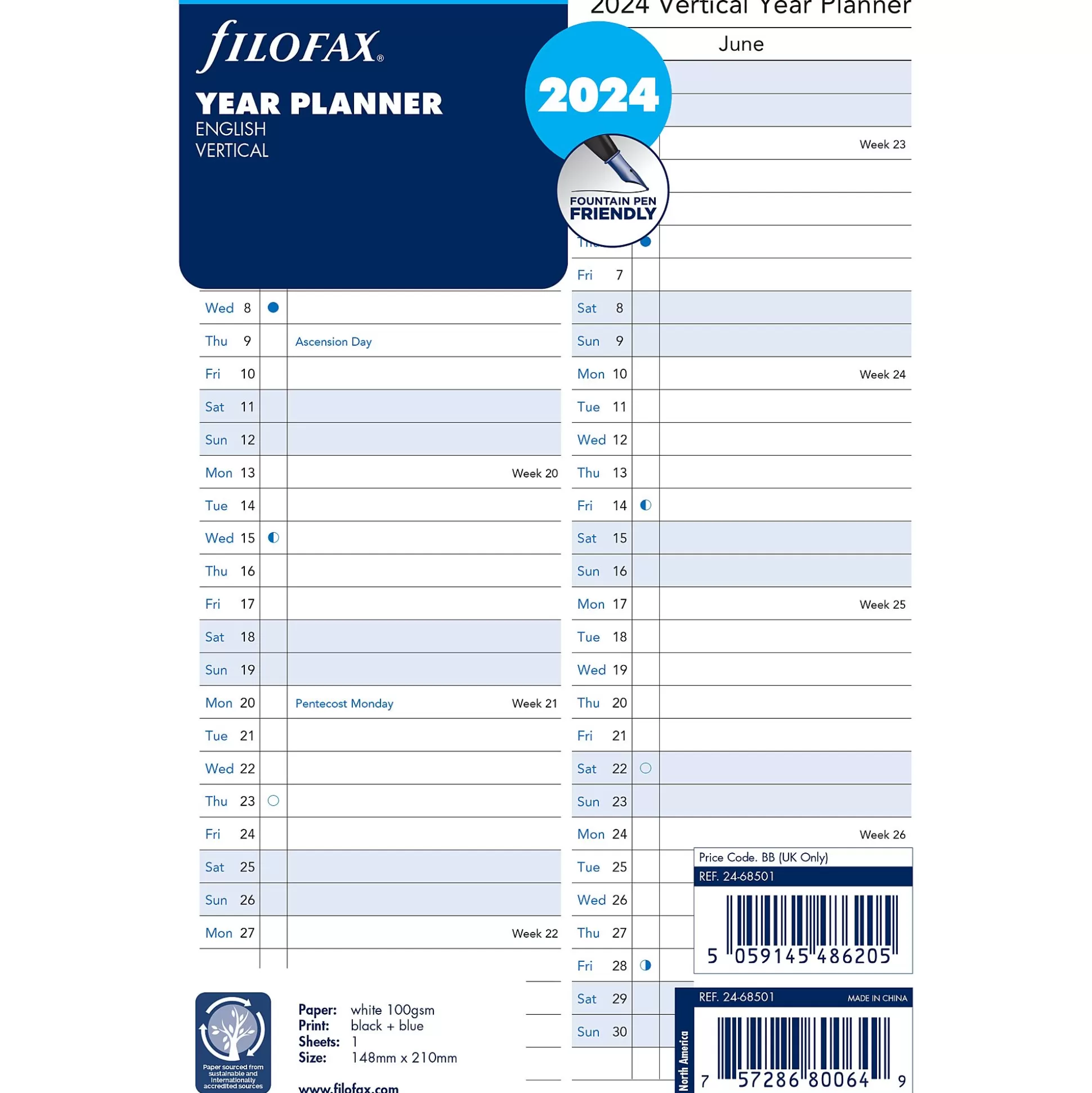 FILOFAX Planners & Lijstjes-Vulling Agenda A5 Jaarplanner Verticaal En