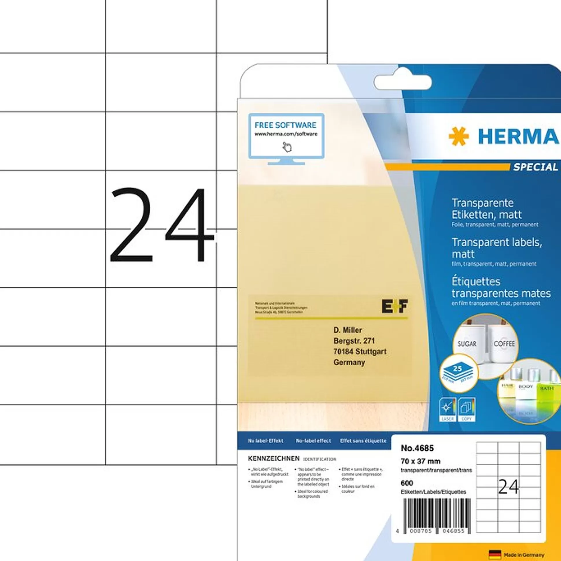 HERMA Etiketten & Labels-Weervaste Transparante Etiketten Mat 70X37Mm 25 A4-Vellen 600 Stuks