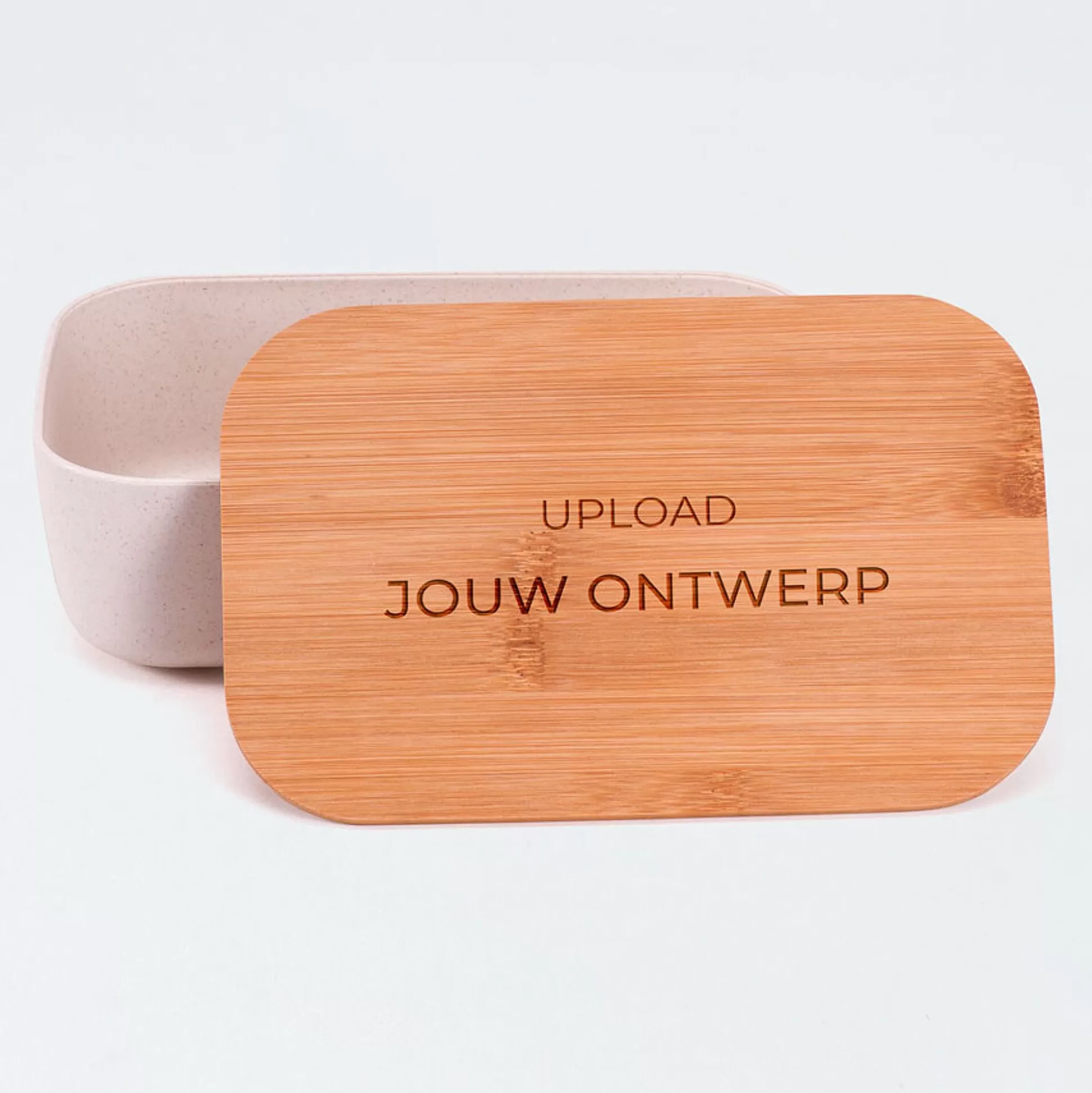 MIJN ONTWERP Brooddozen & Snackdoosjes-Witte Brooddoos Met Houten Deksel Met Eigen Tekst